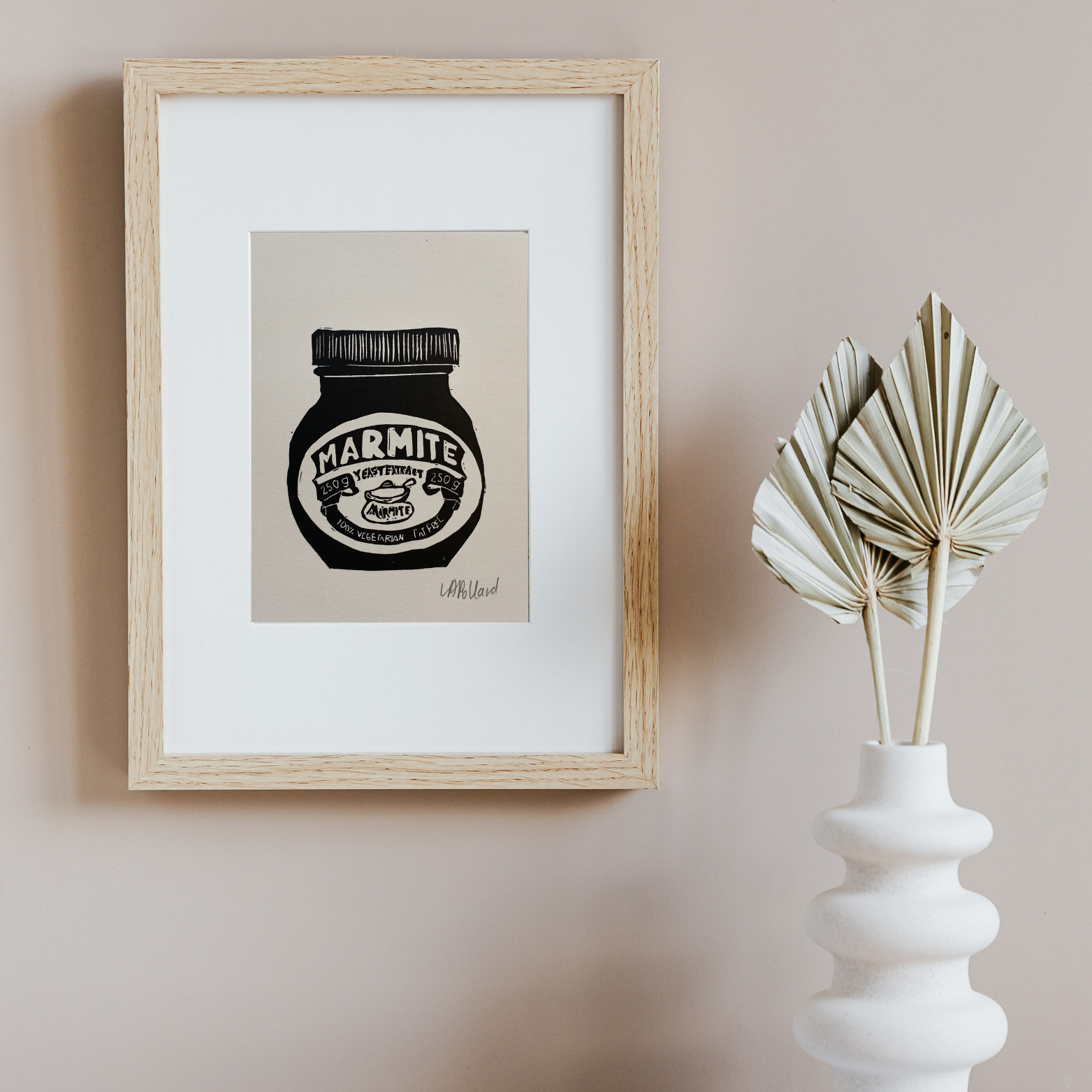 Handmade Original Linocut Print - Marmite jar