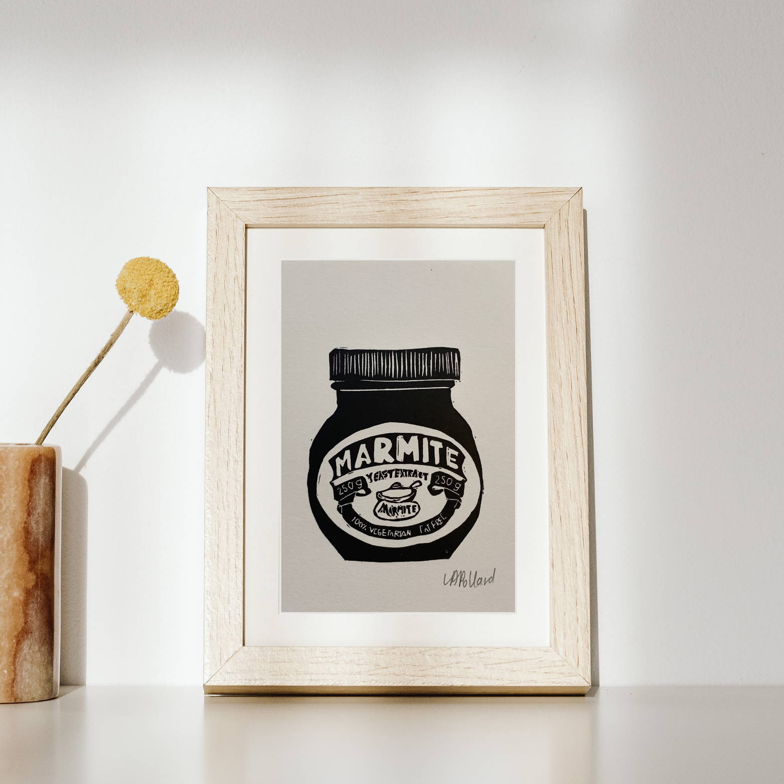 Handmade Original Linocut Print - Marmite jar