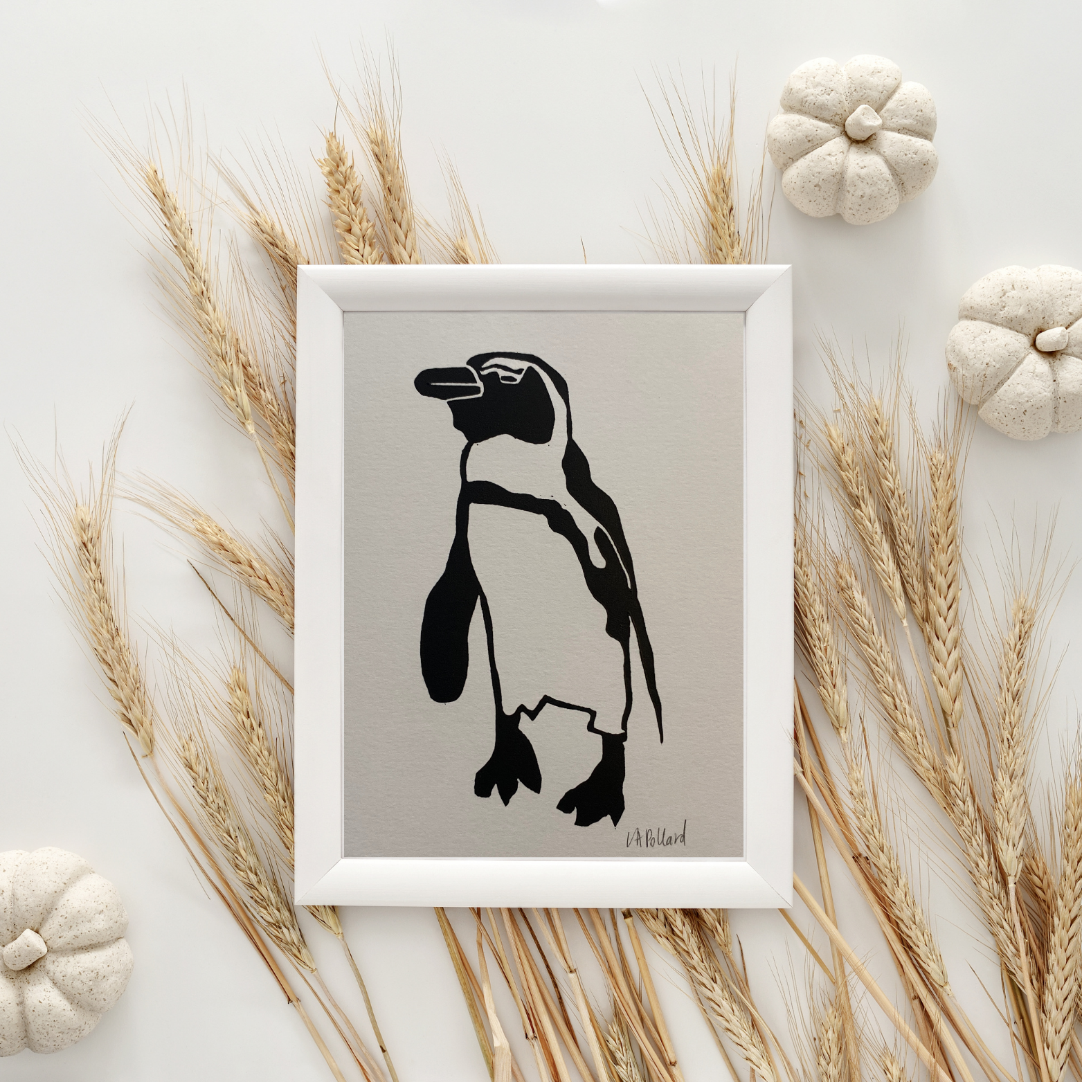 Handmade Original Linocut Print - Penguin (A6)