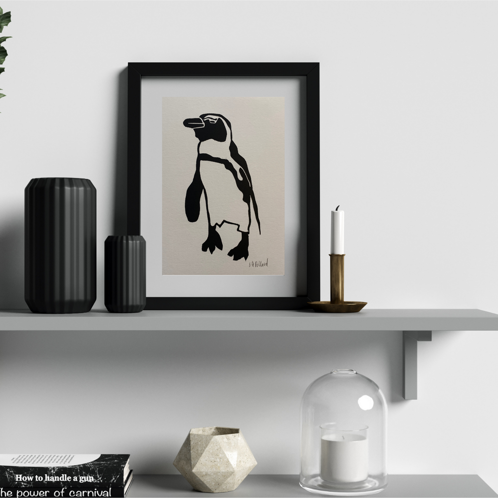 Handmade Original Linocut Print - Penguin (A6)