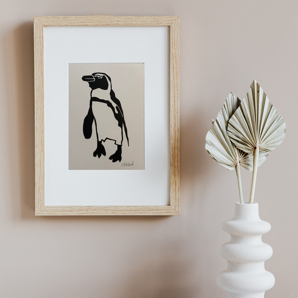 Handmade Original Linocut Print - Penguin (A6)