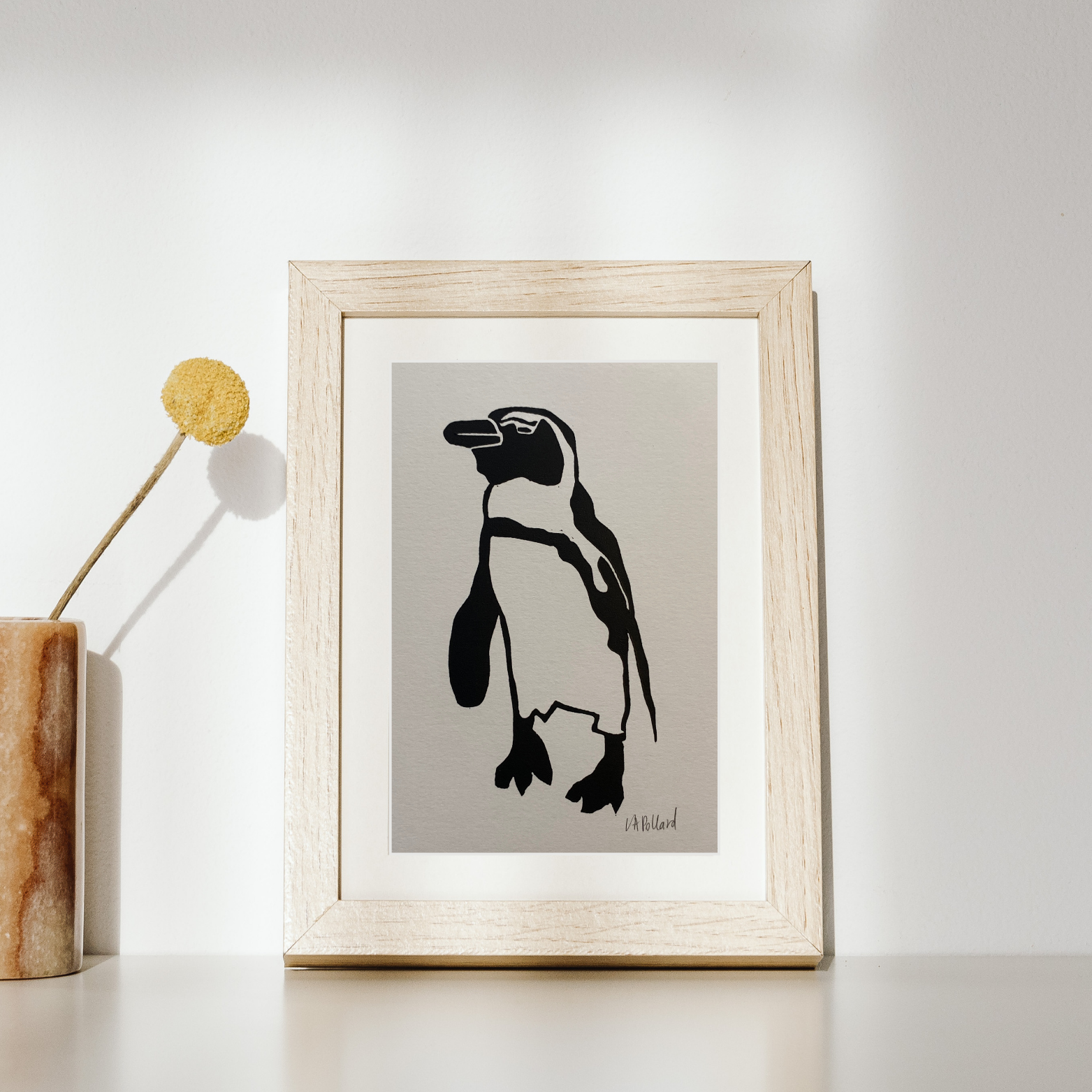 Handmade Original Linocut Print - Penguin (A6)