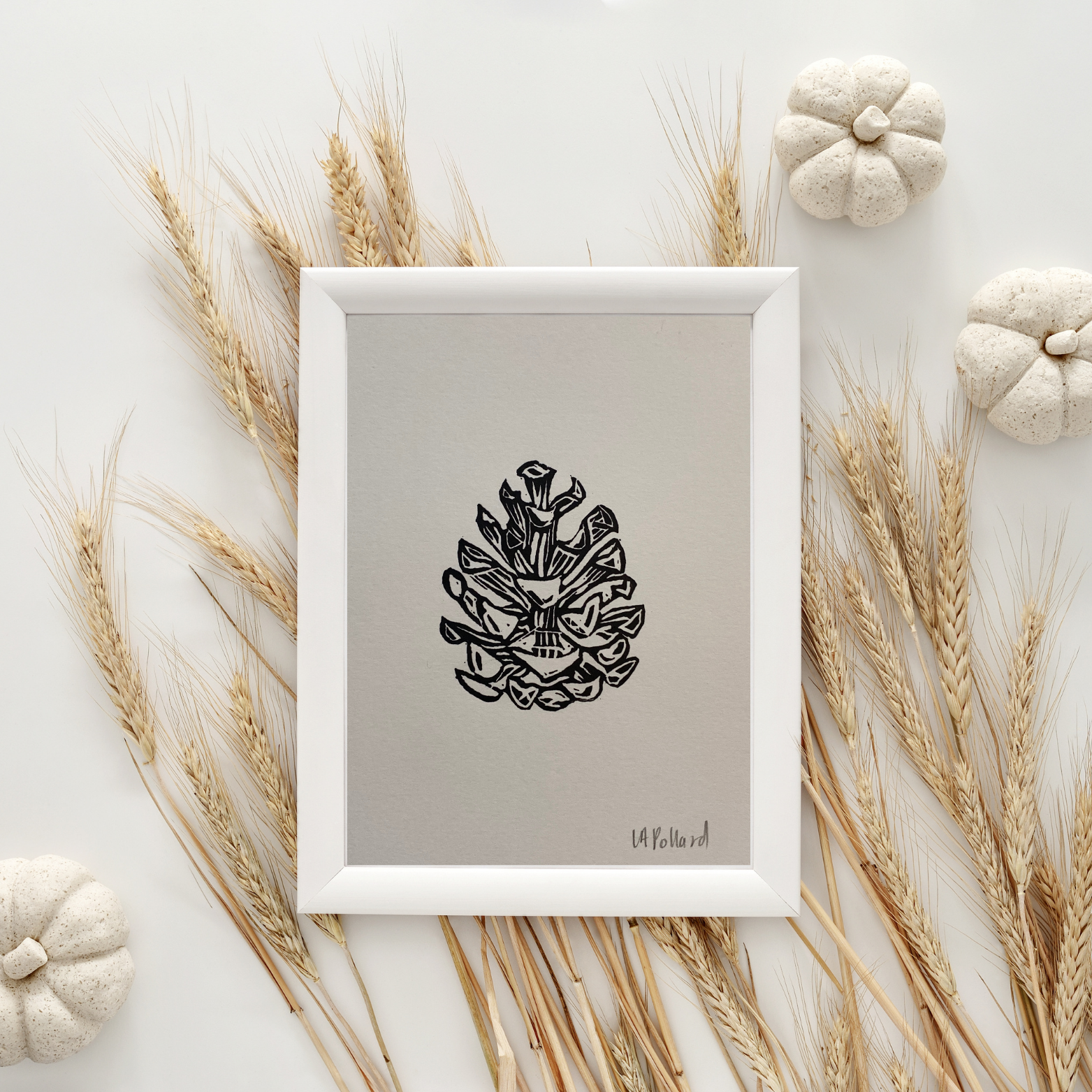 Handmade Original Linocut Print - Pinecone