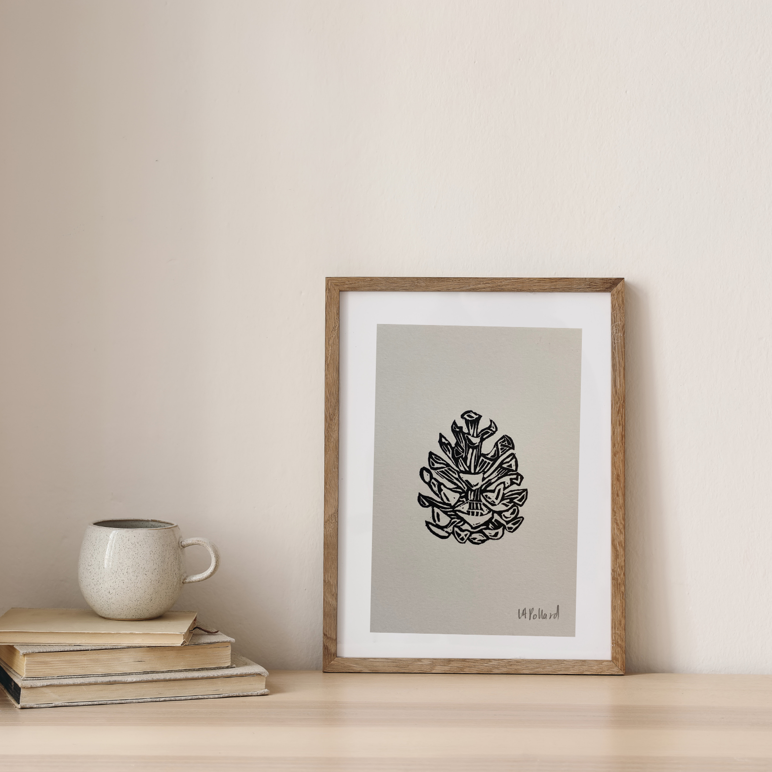 Handmade Original Linocut Print - Pinecone