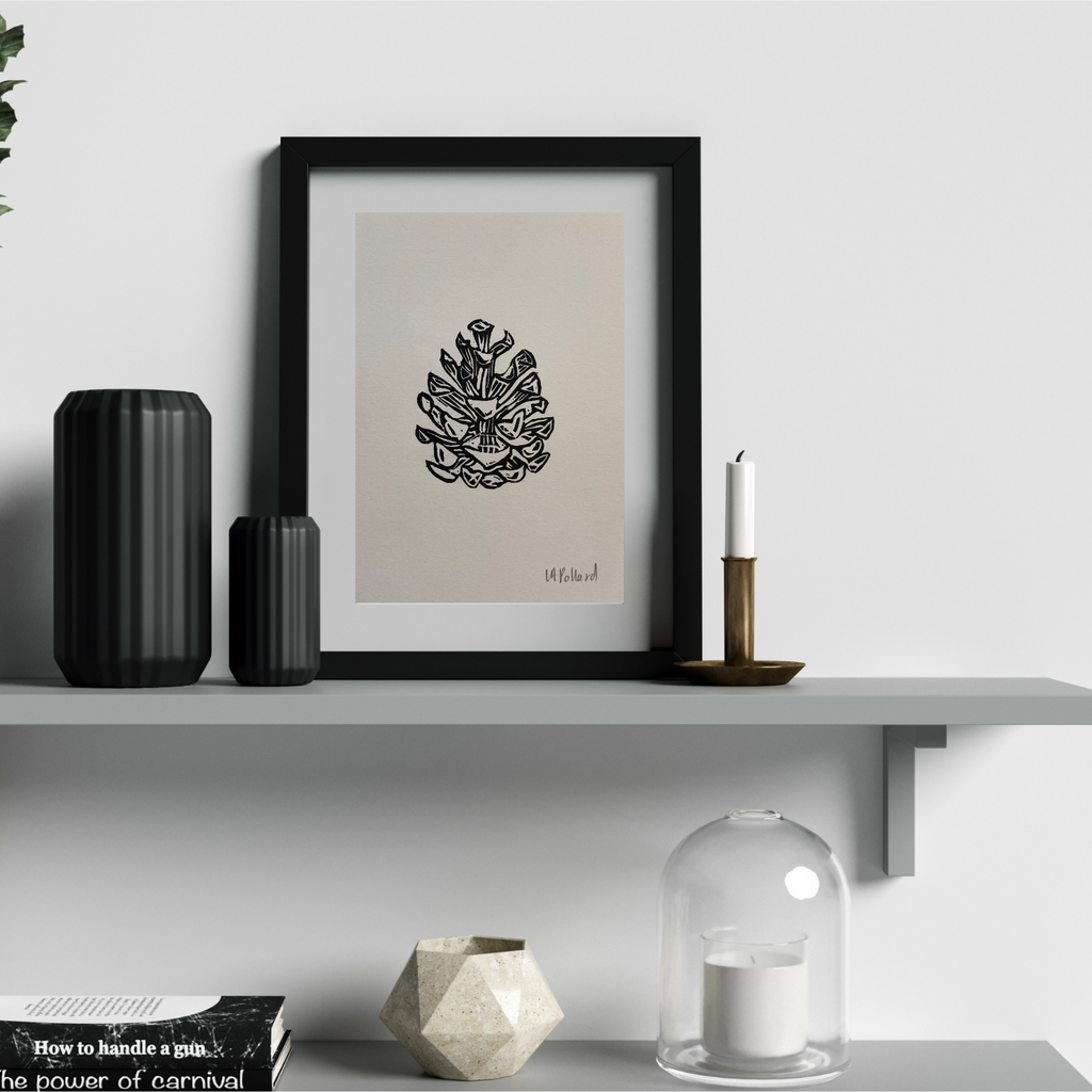 Handmade Original Linocut Print - Pinecone