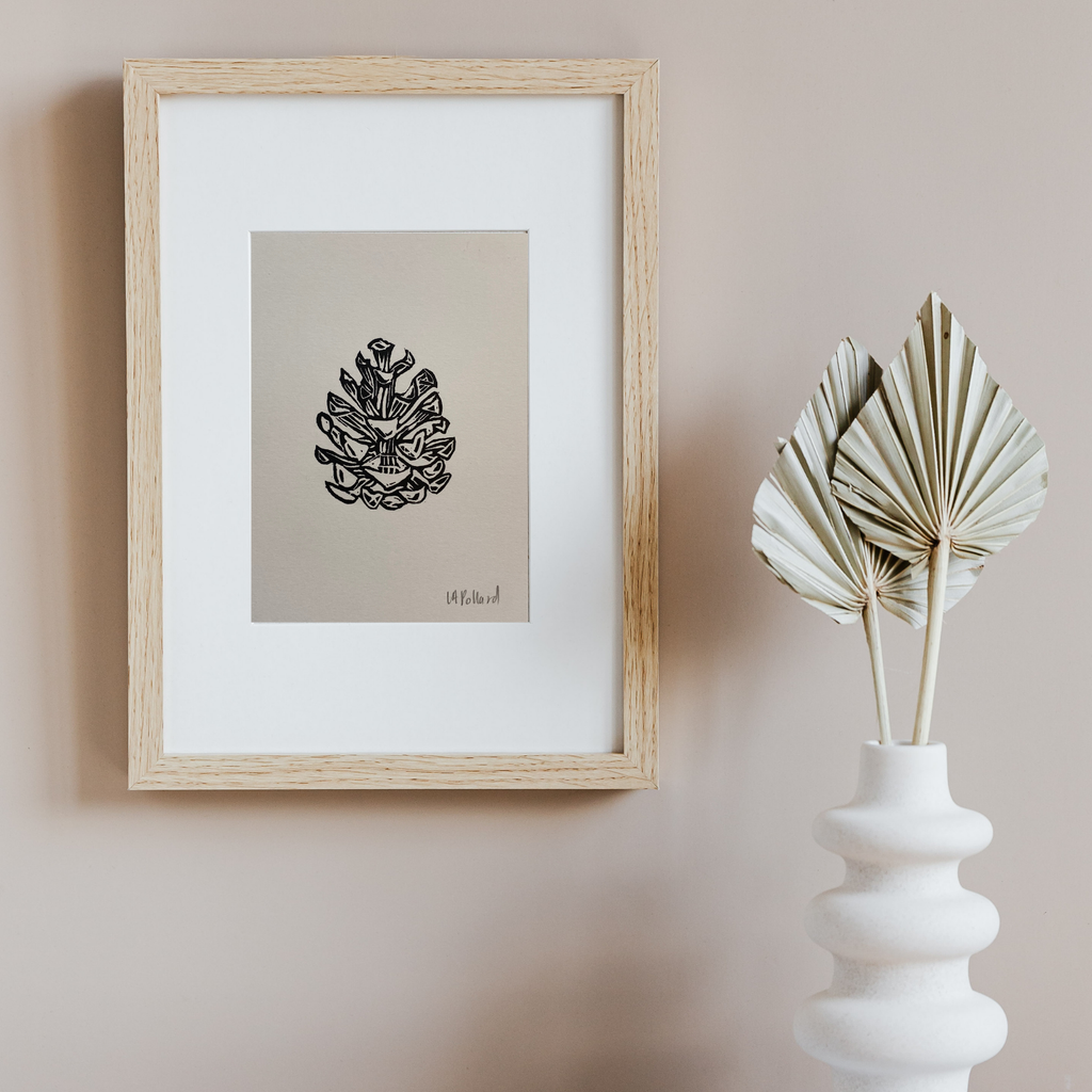 Handmade Original Linocut Print - Pinecone