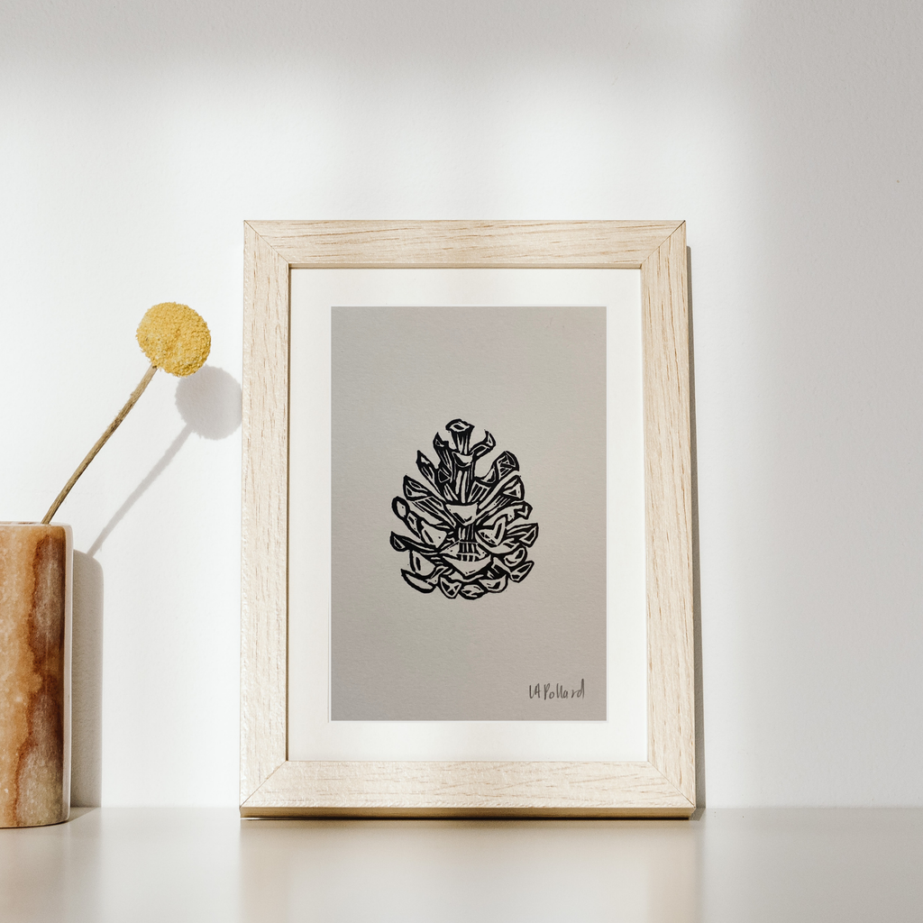 Handmade Original Linocut Print - Pinecone