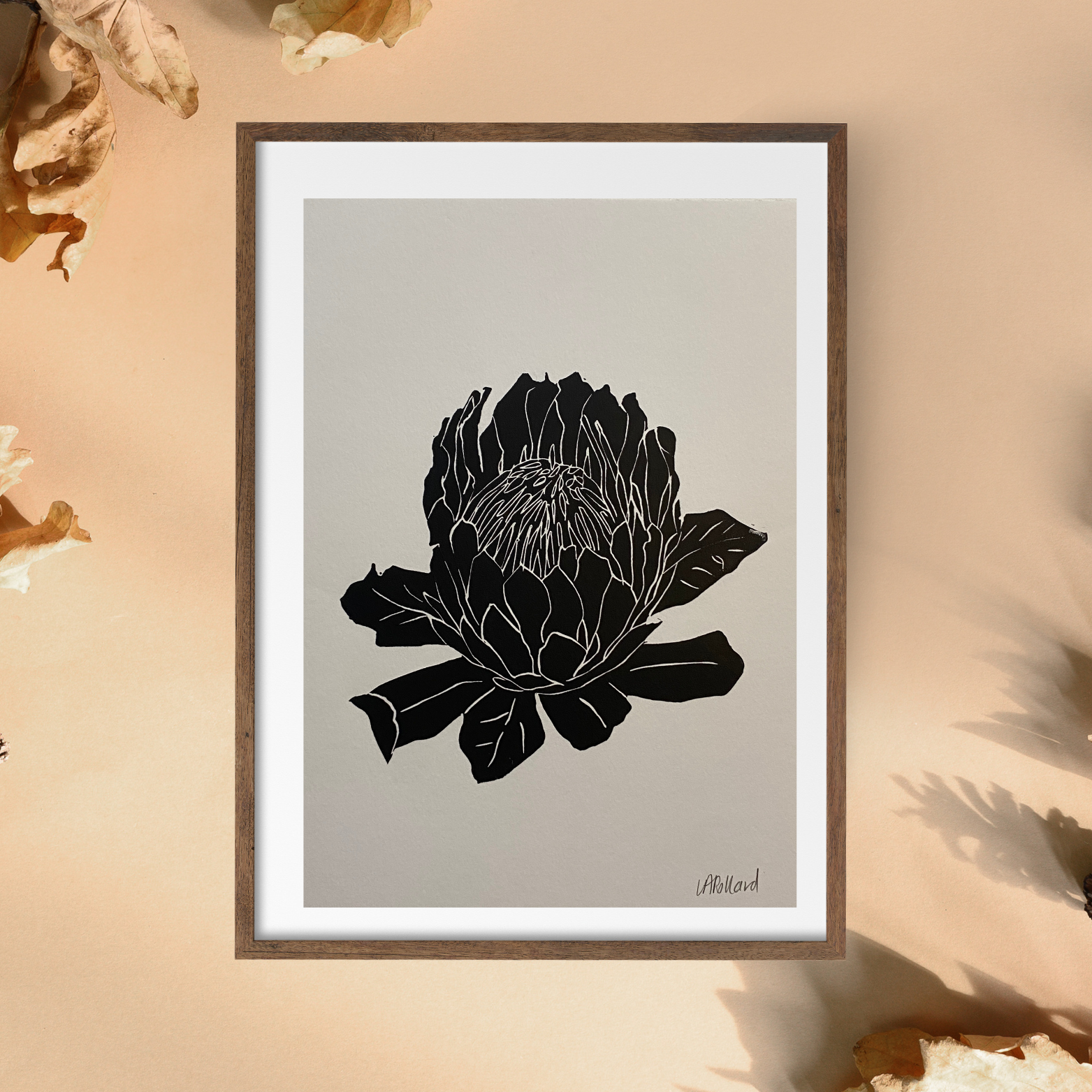 Handmade Original Linocut Print - Protea (A5)