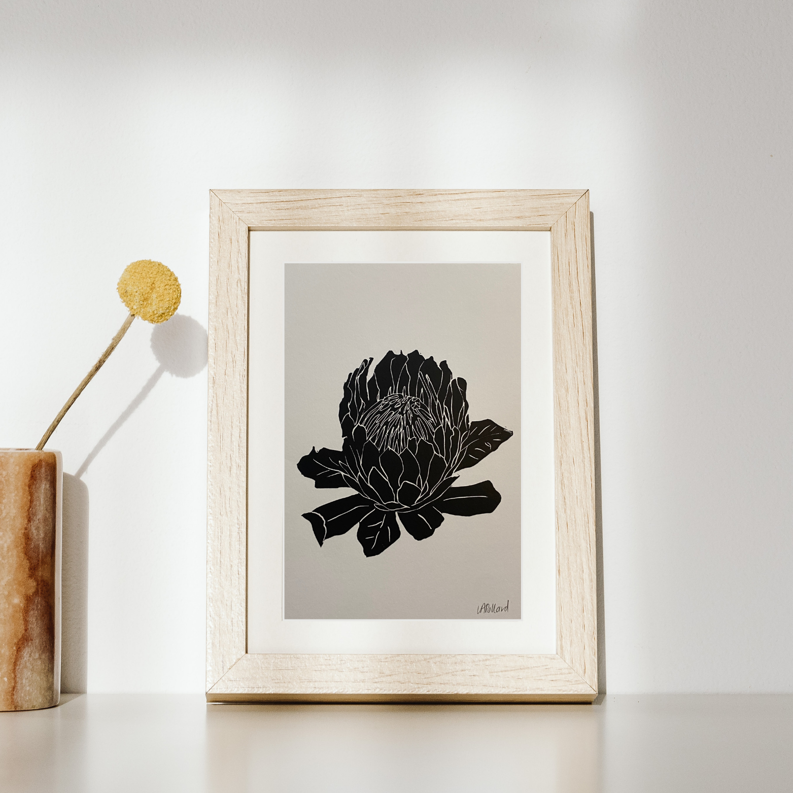 Handmade Original Linocut Print - Protea (A5)