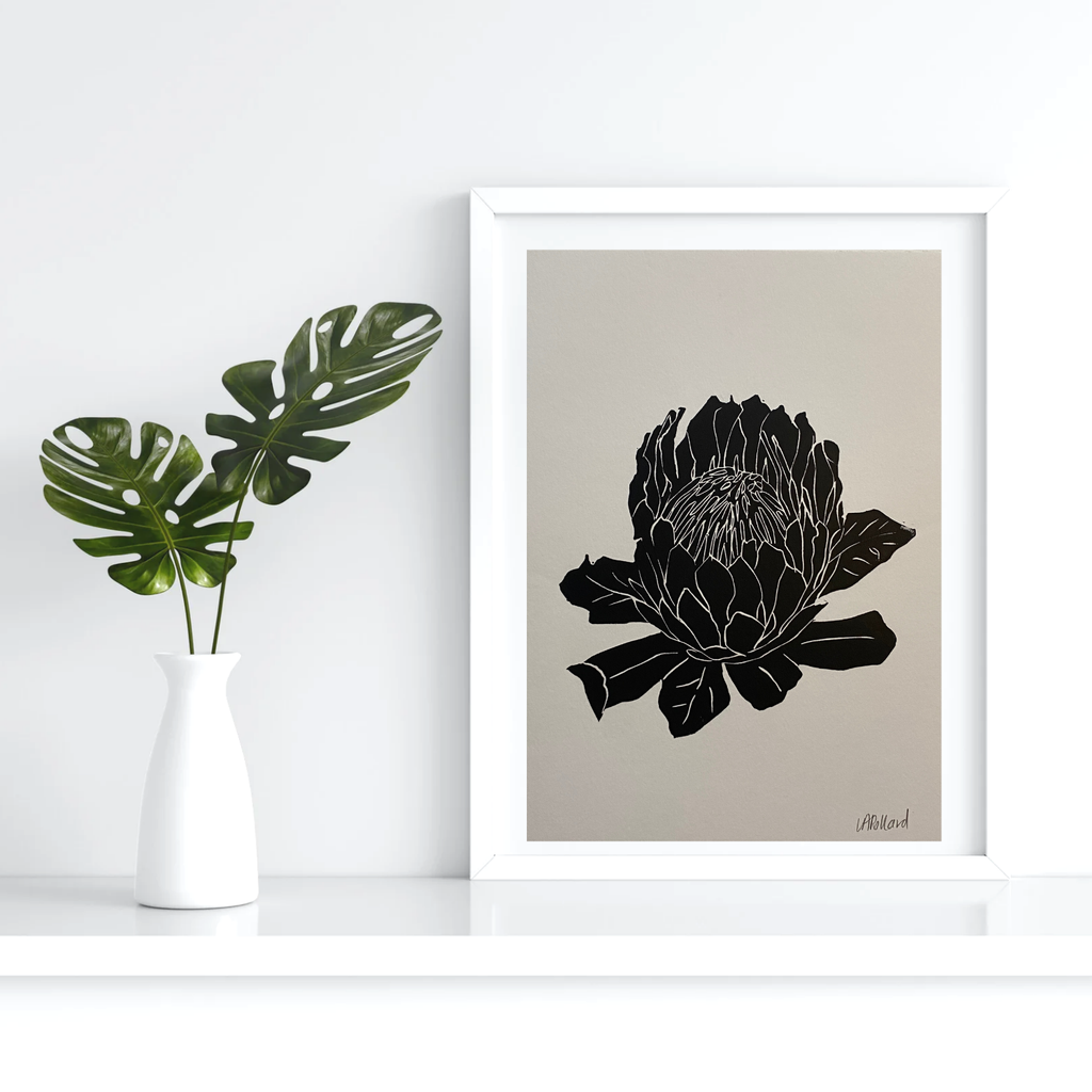 Handmade Original Linocut Print - Protea (A5)