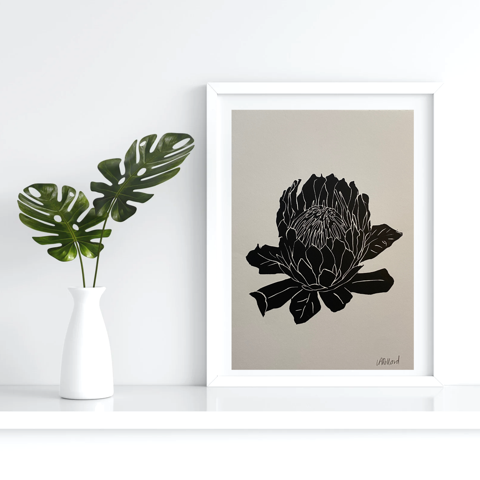 Handmade Original Linocut Print - Protea (A5)