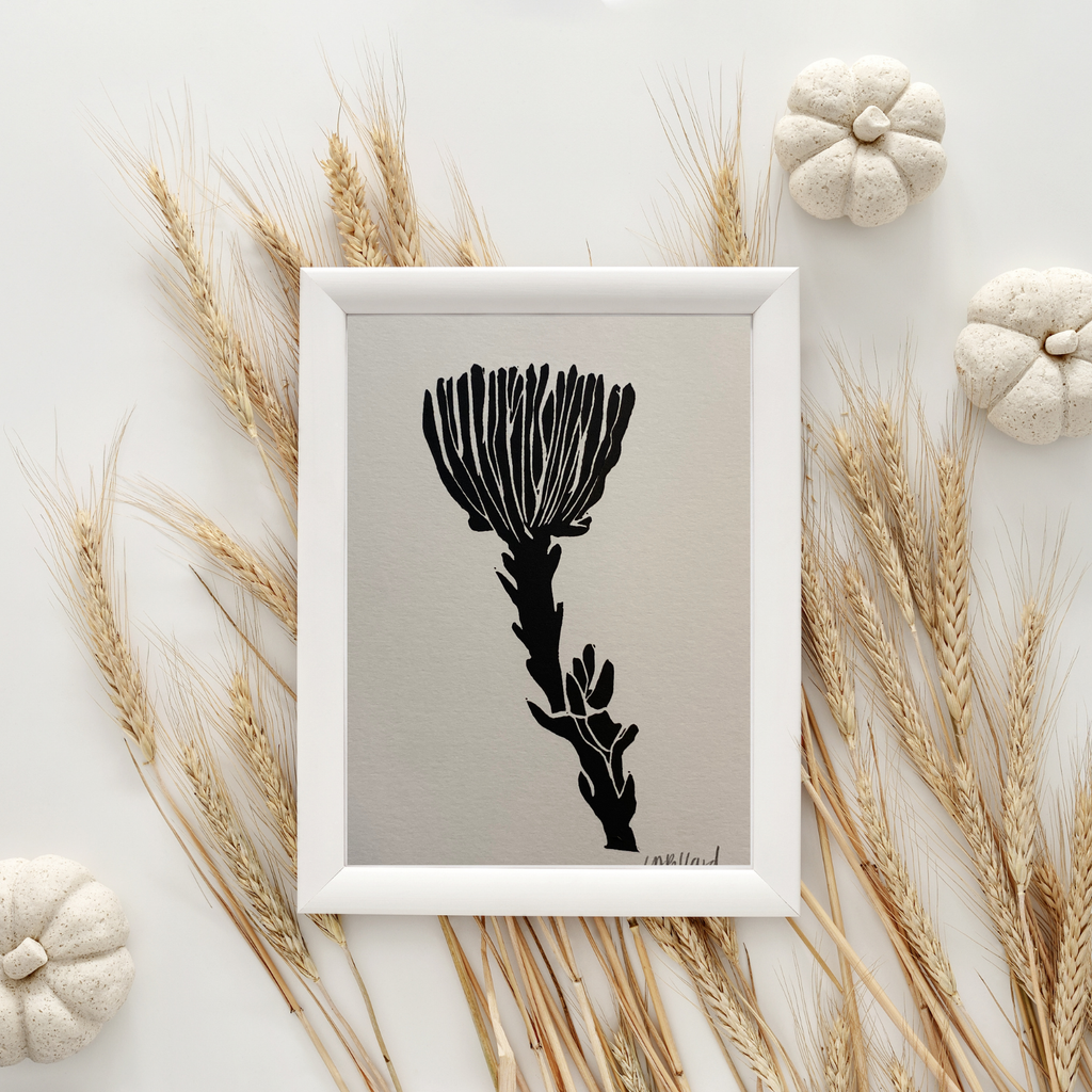 Handmade Original Linocut Print - Protea