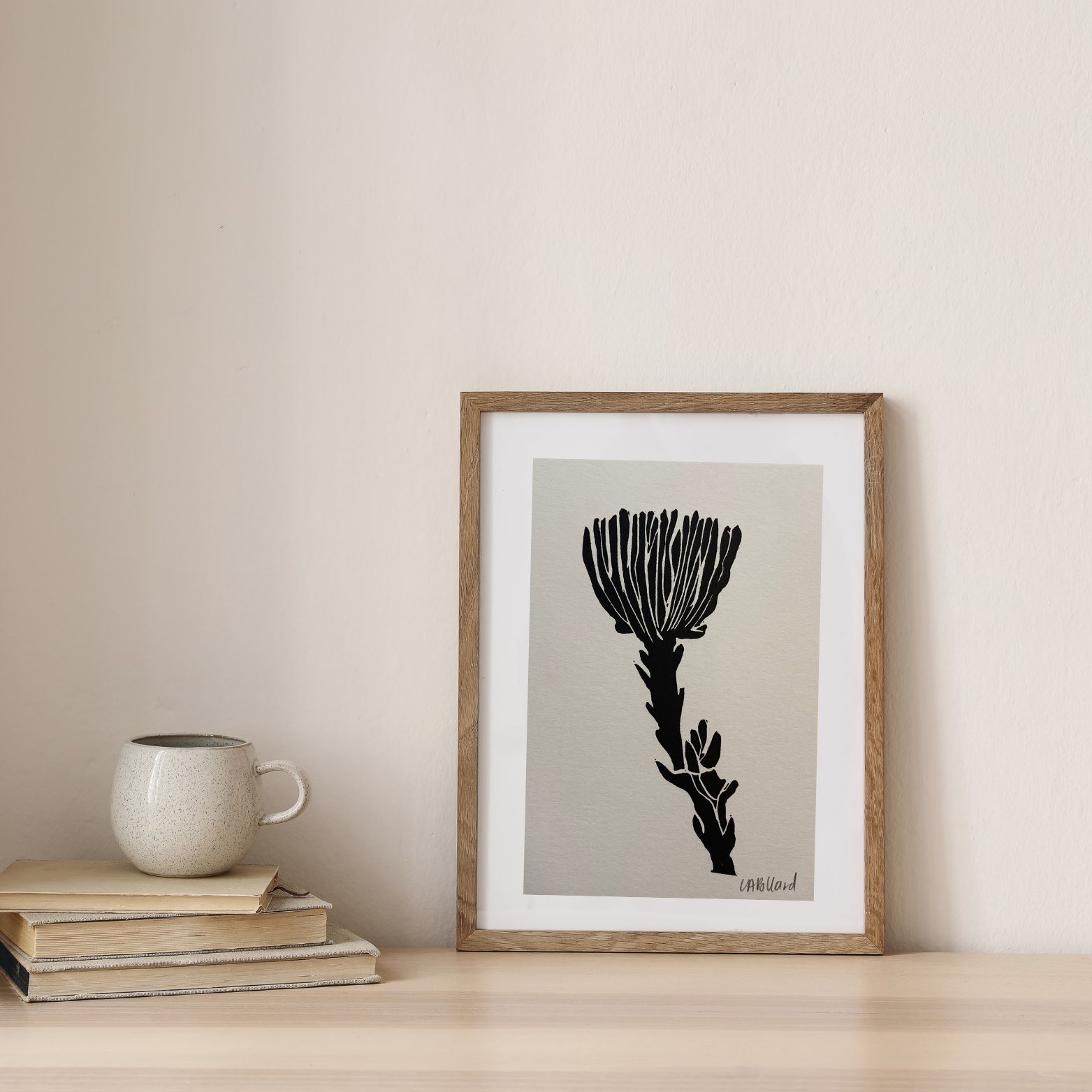 Handmade Original Linocut Print - Protea