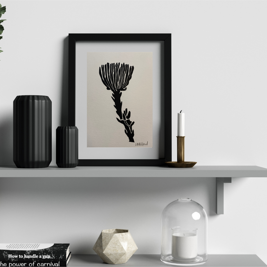 Handmade Original Linocut Print - Protea