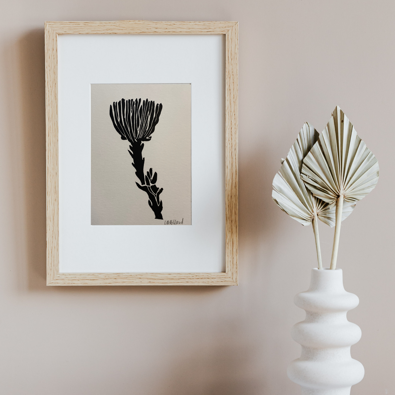 Handmade Original Linocut Print - Protea