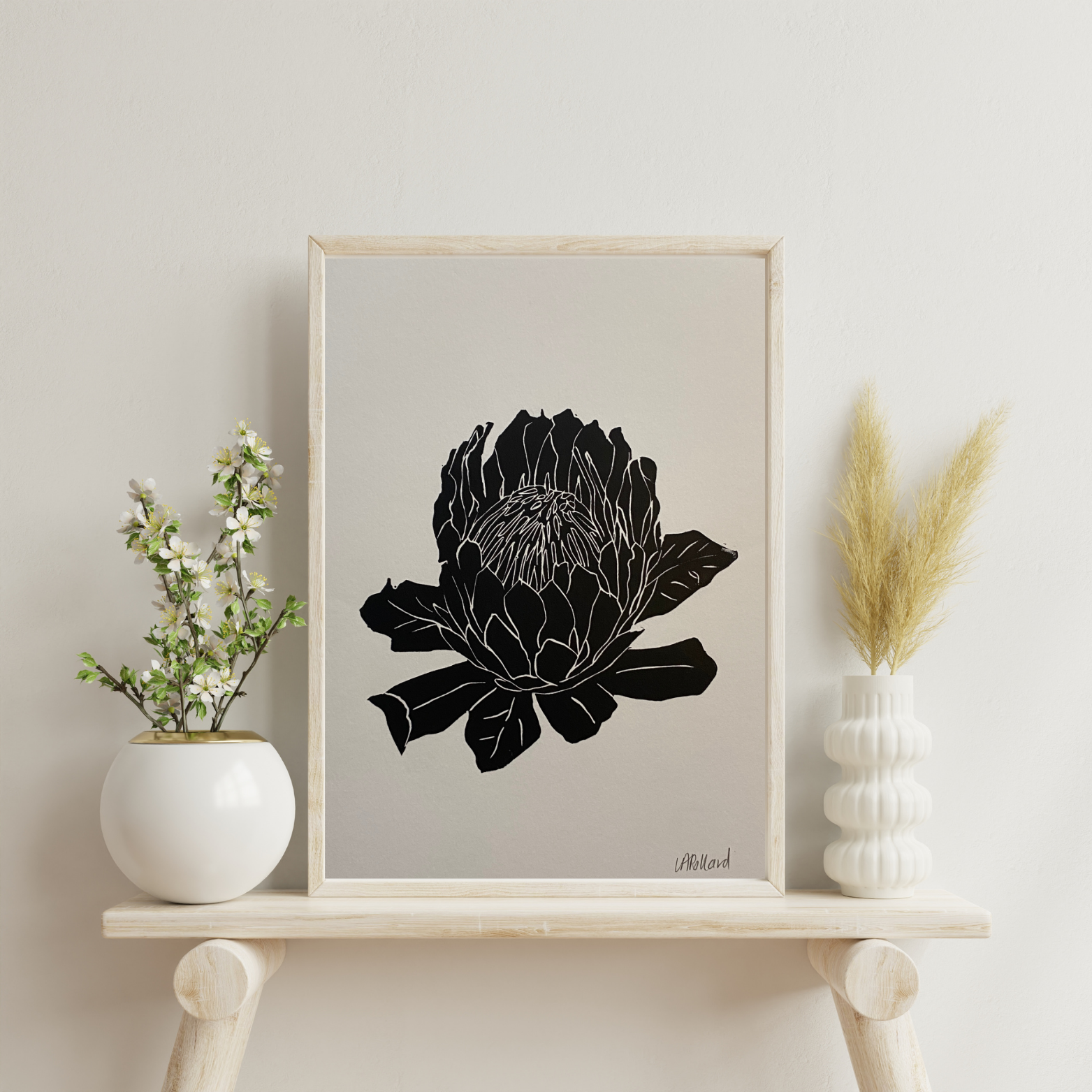 Handmade Original Linocut Print - Protea (A5)