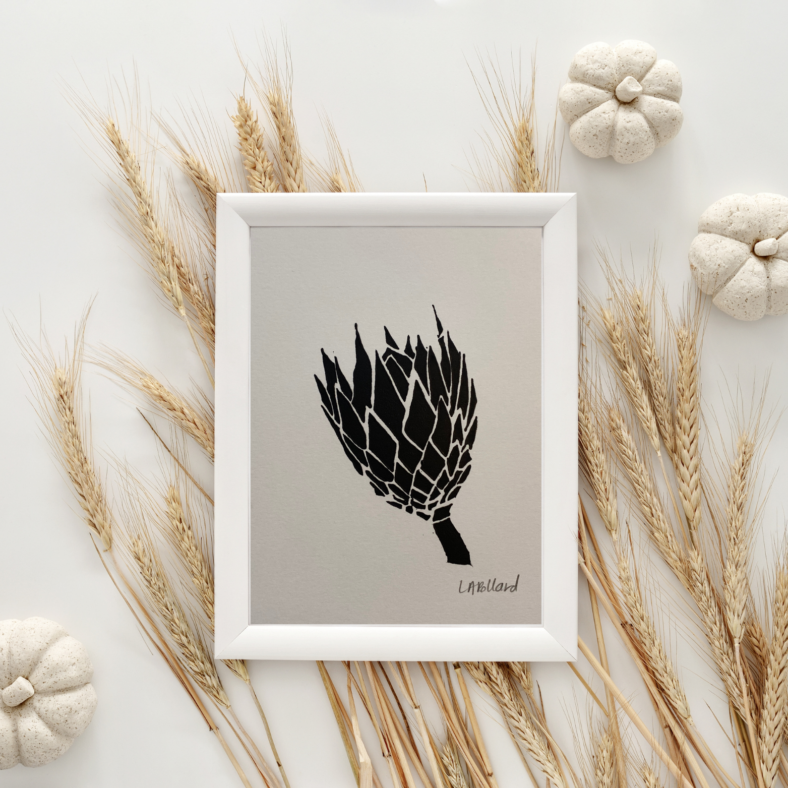 Handmade Original Linocut Print - Protea