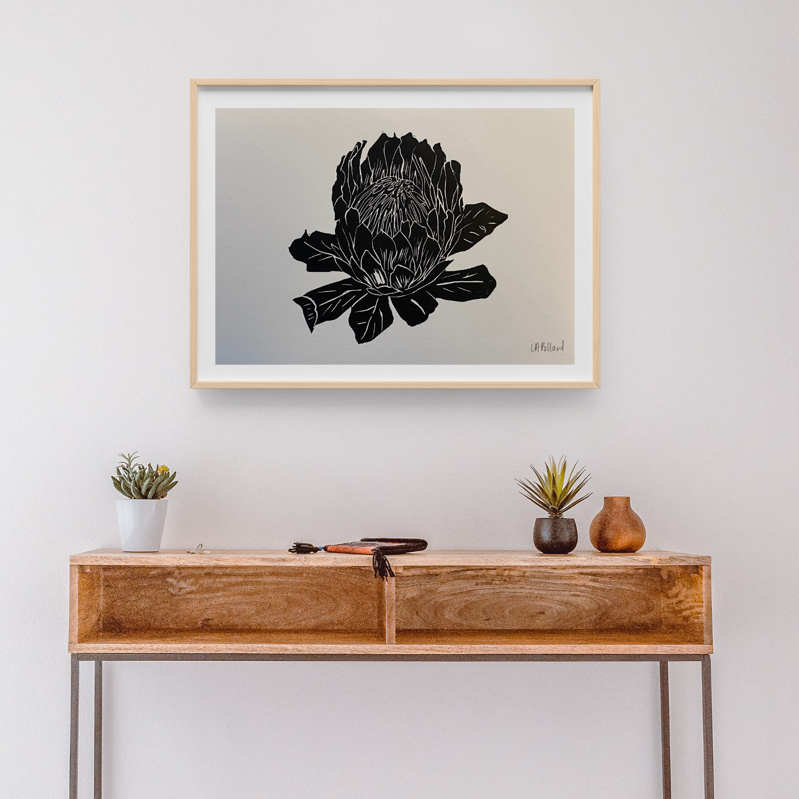 Handmade Original Linocut Print - Protea (A5)