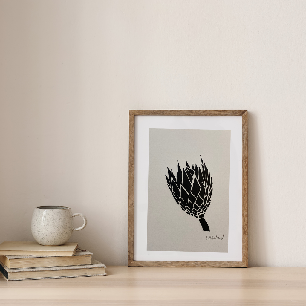 Handmade Original Linocut Print - Protea