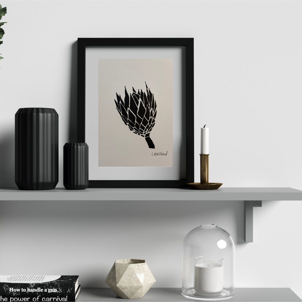 Handmade Original Linocut Print - Protea