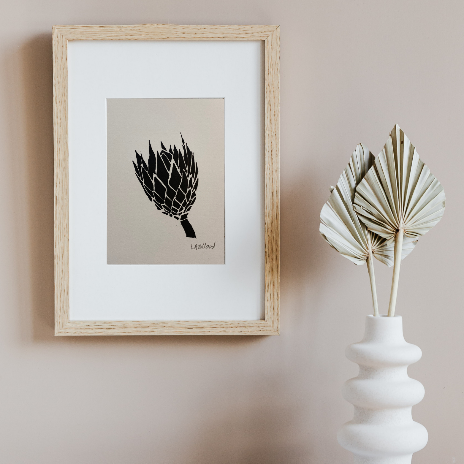 Handmade Original Linocut Print - Protea