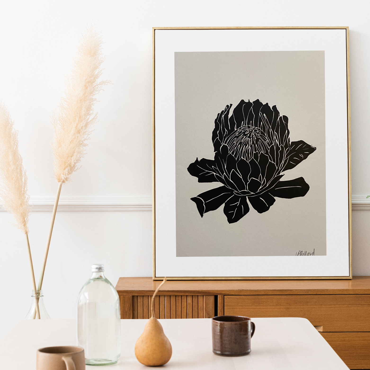 Handmade Original Linocut Print - Protea (A5)
