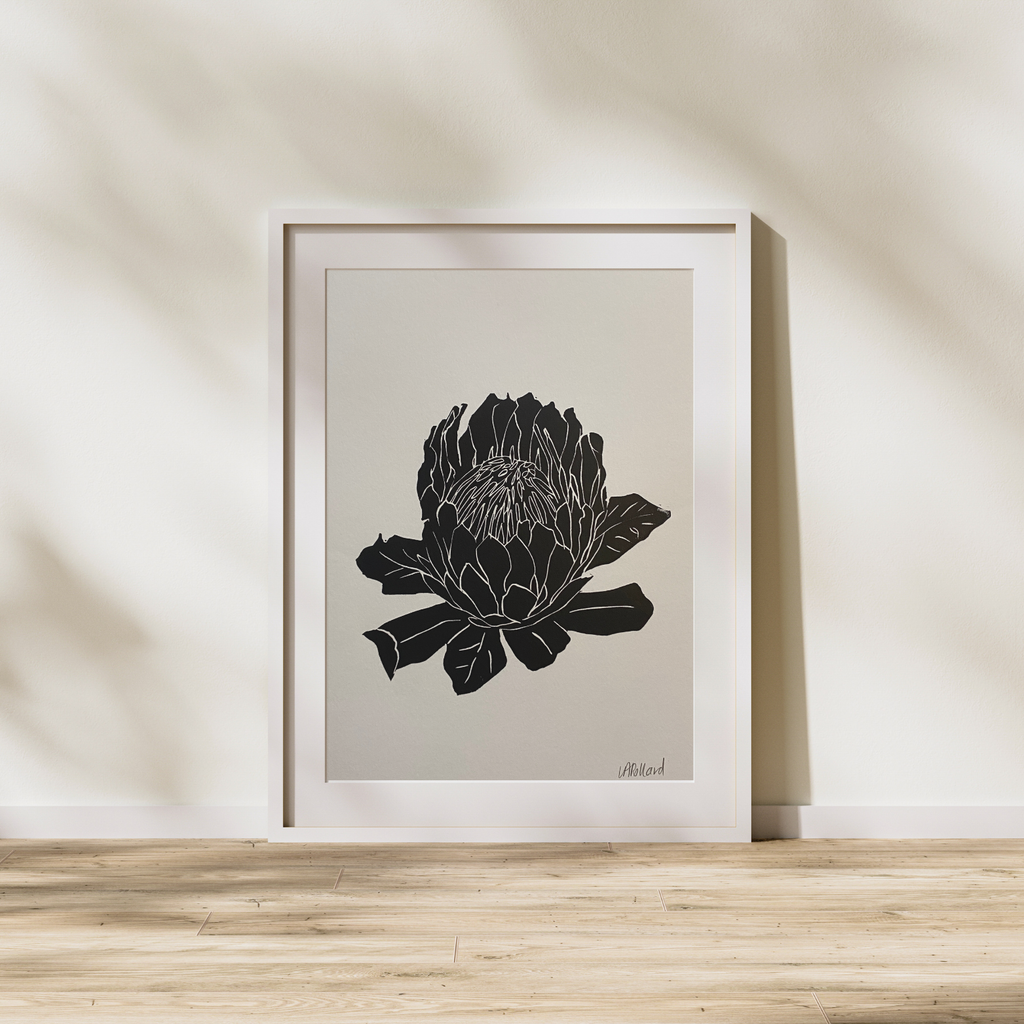 Handmade Original Linocut Print - Protea (A5)