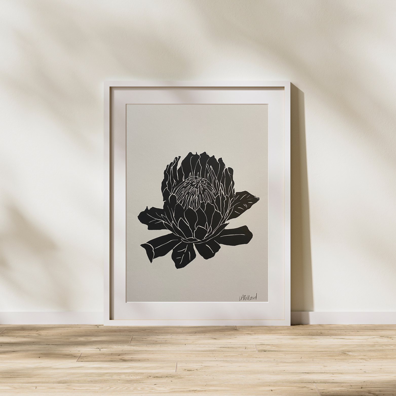 Handmade Original Linocut Print - Protea (A5)