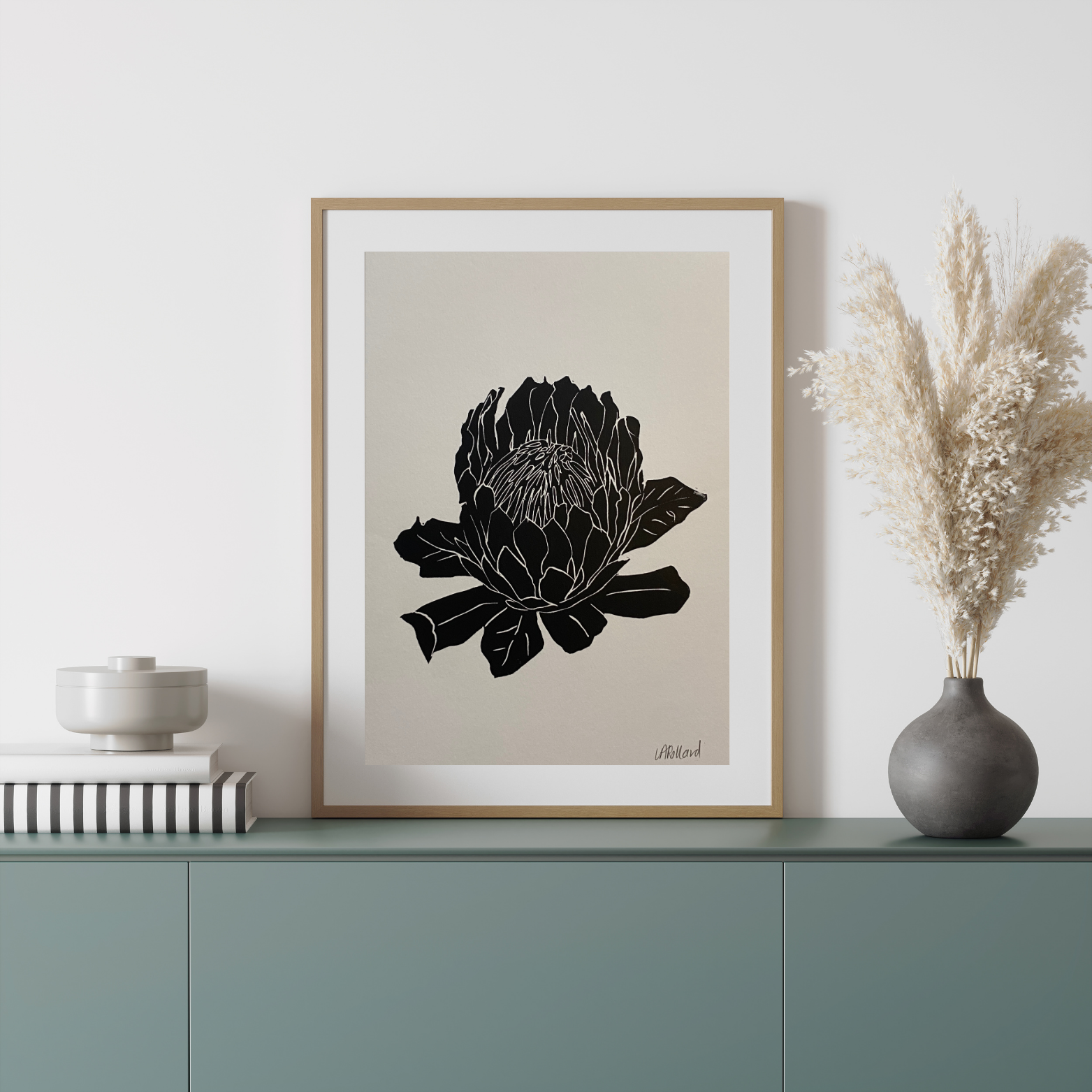 Handmade Original Linocut Print - Protea (A5)