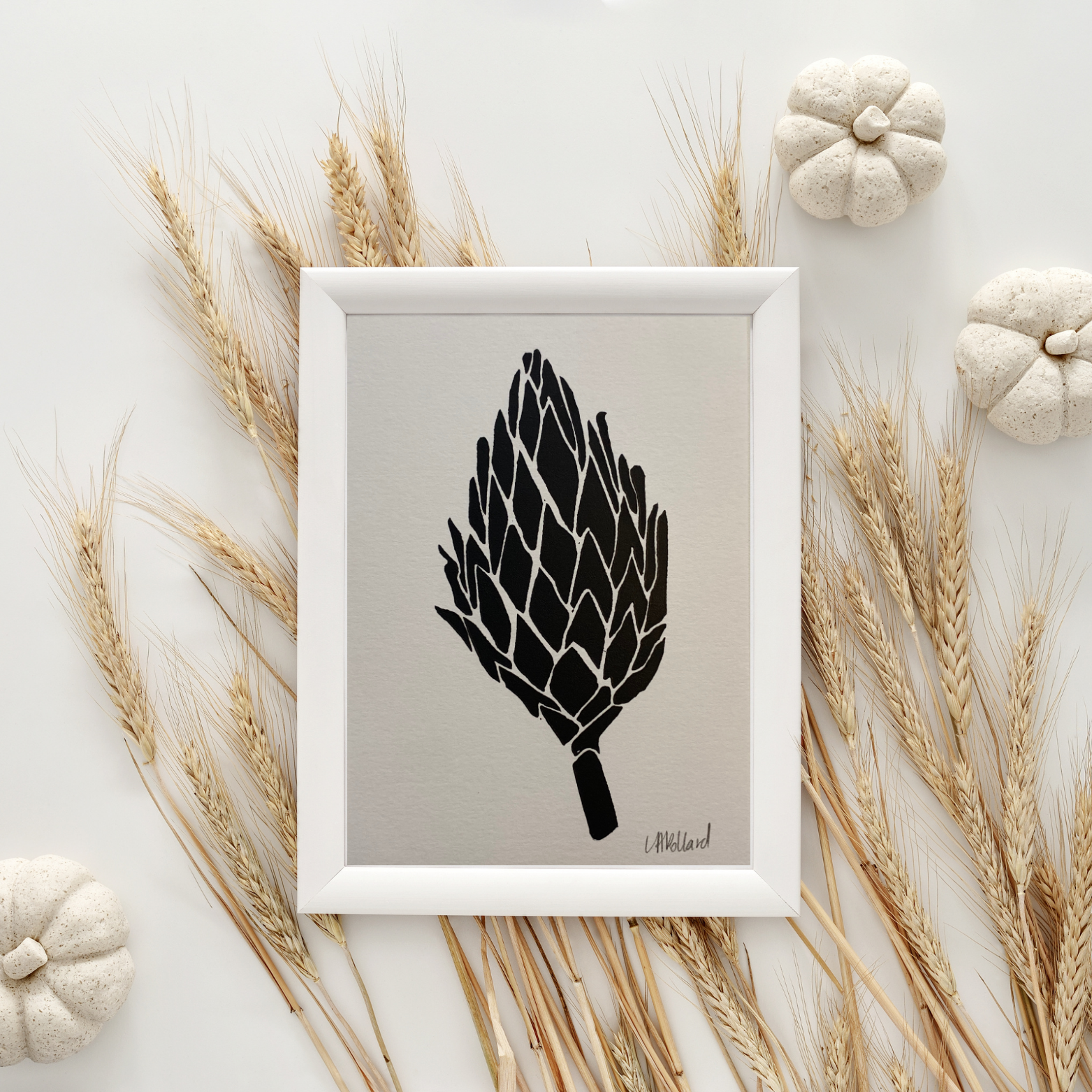 Handmade Original Linocut Print - Protea cone
