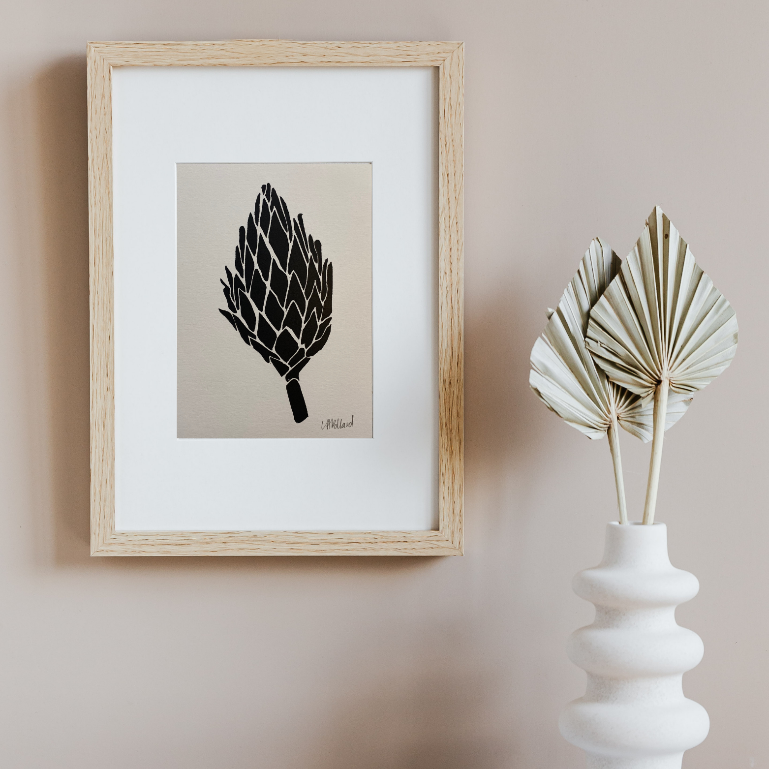 Handmade Original Linocut Print - Protea cone