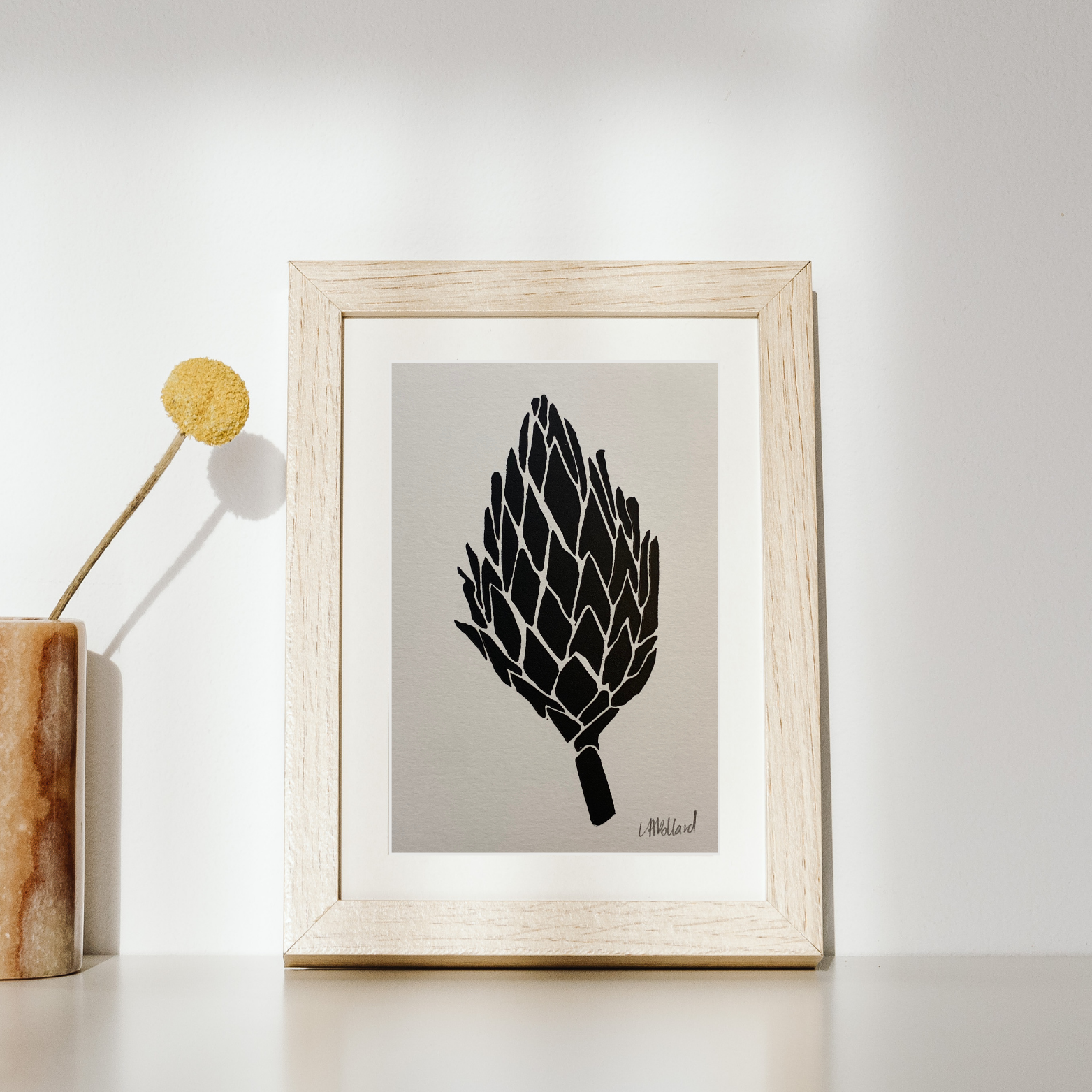 Handmade Original Linocut Print - Protea cone