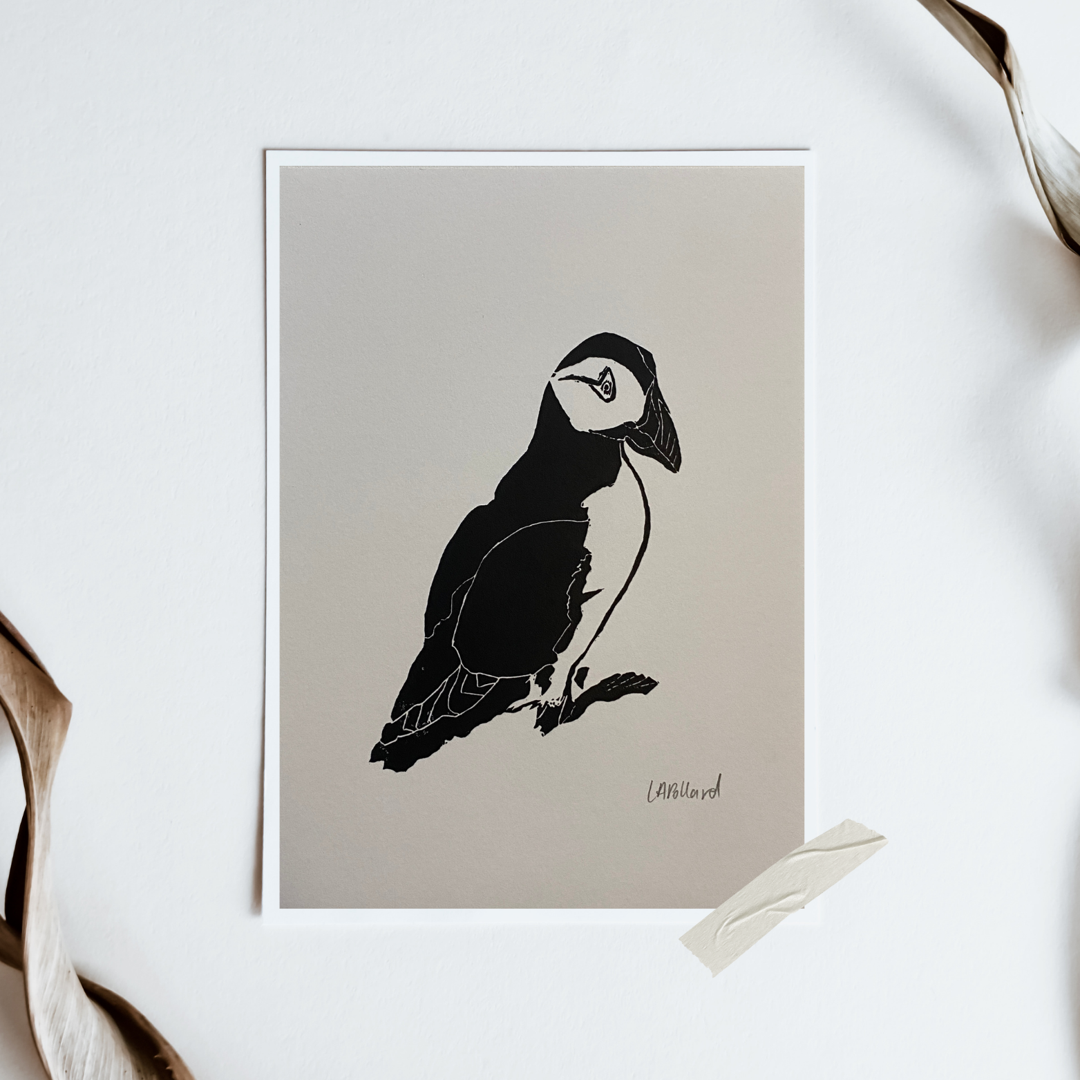 Handmade Original Linocut Print - Puffin