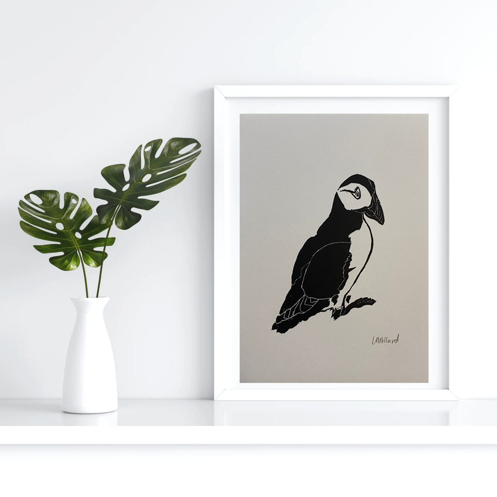 Handmade Original Linocut Print - Puffin