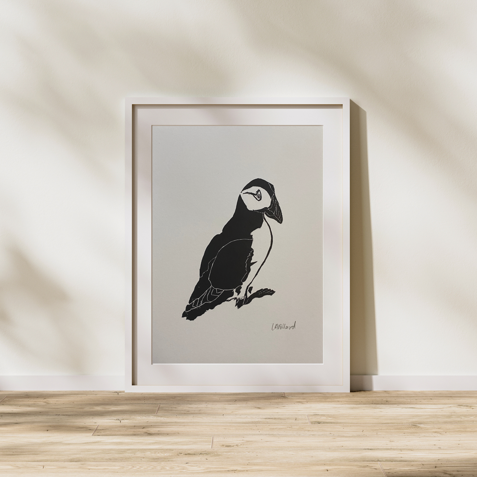 Handmade Original Linocut Print - Puffin