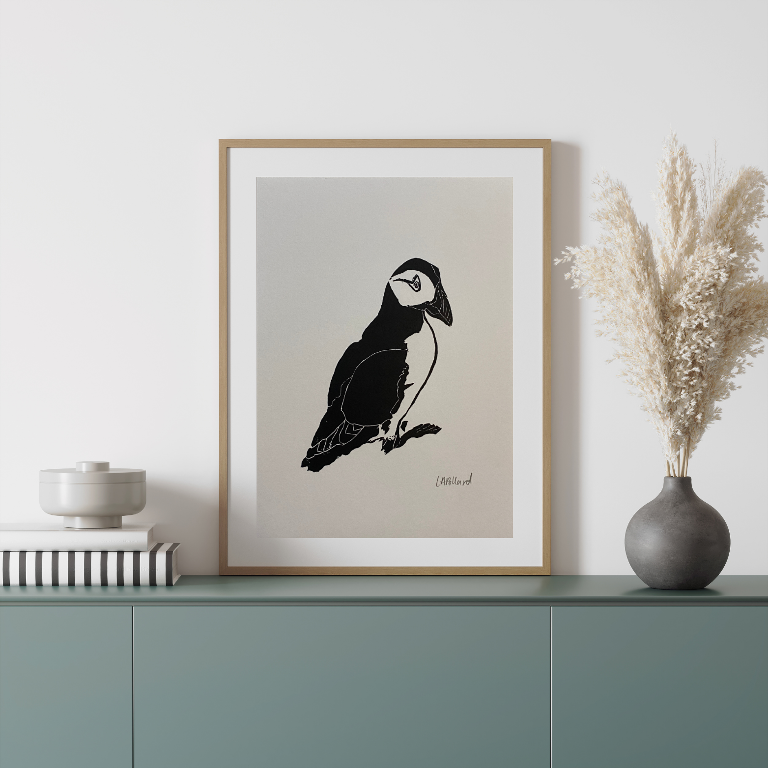 Handmade Original Linocut Print - Puffin