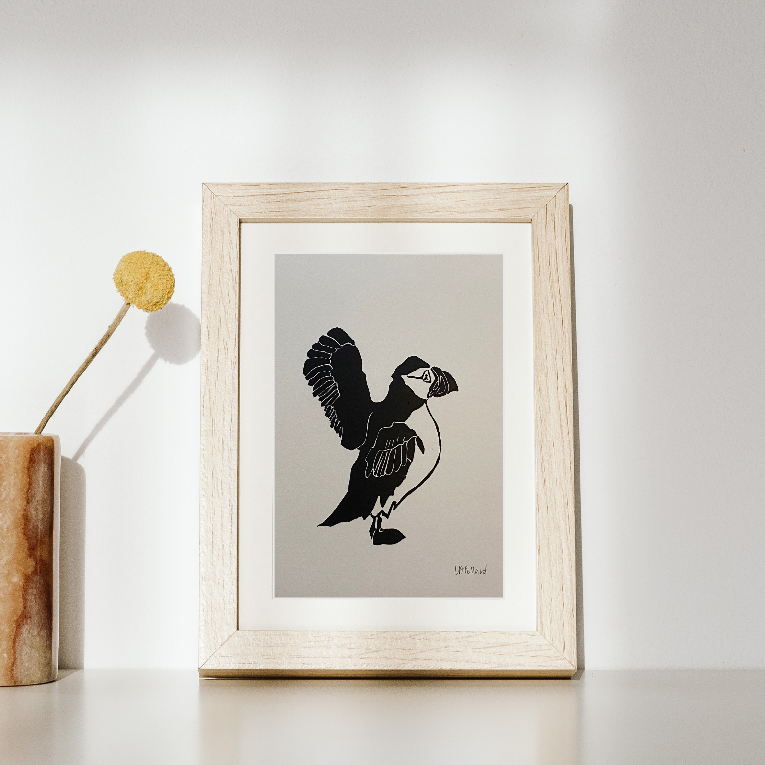 Handmade Original Linocut Print - Puffin
