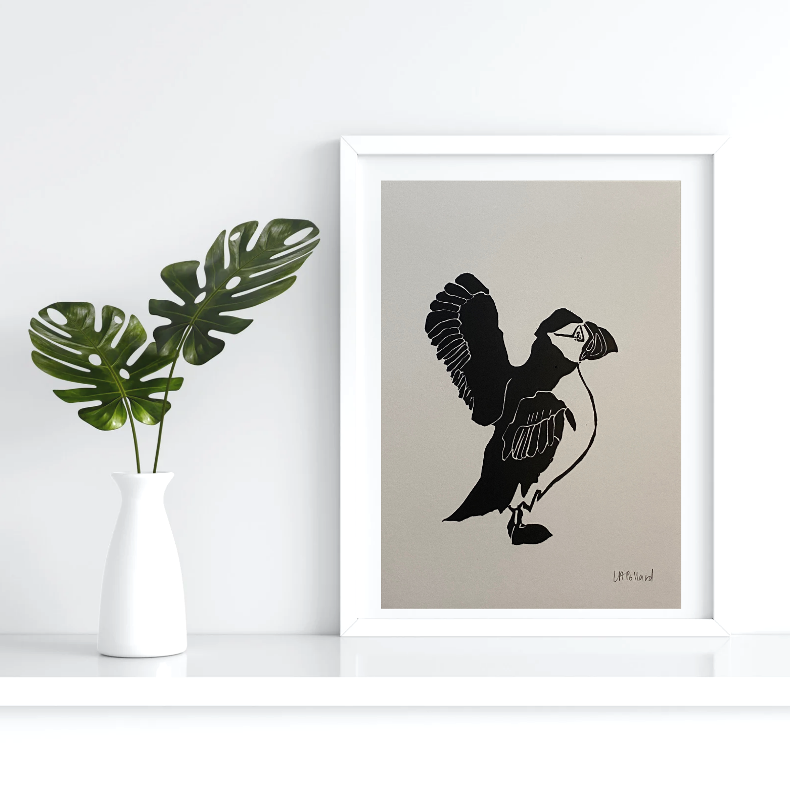 Handmade Original Linocut Print - Puffin