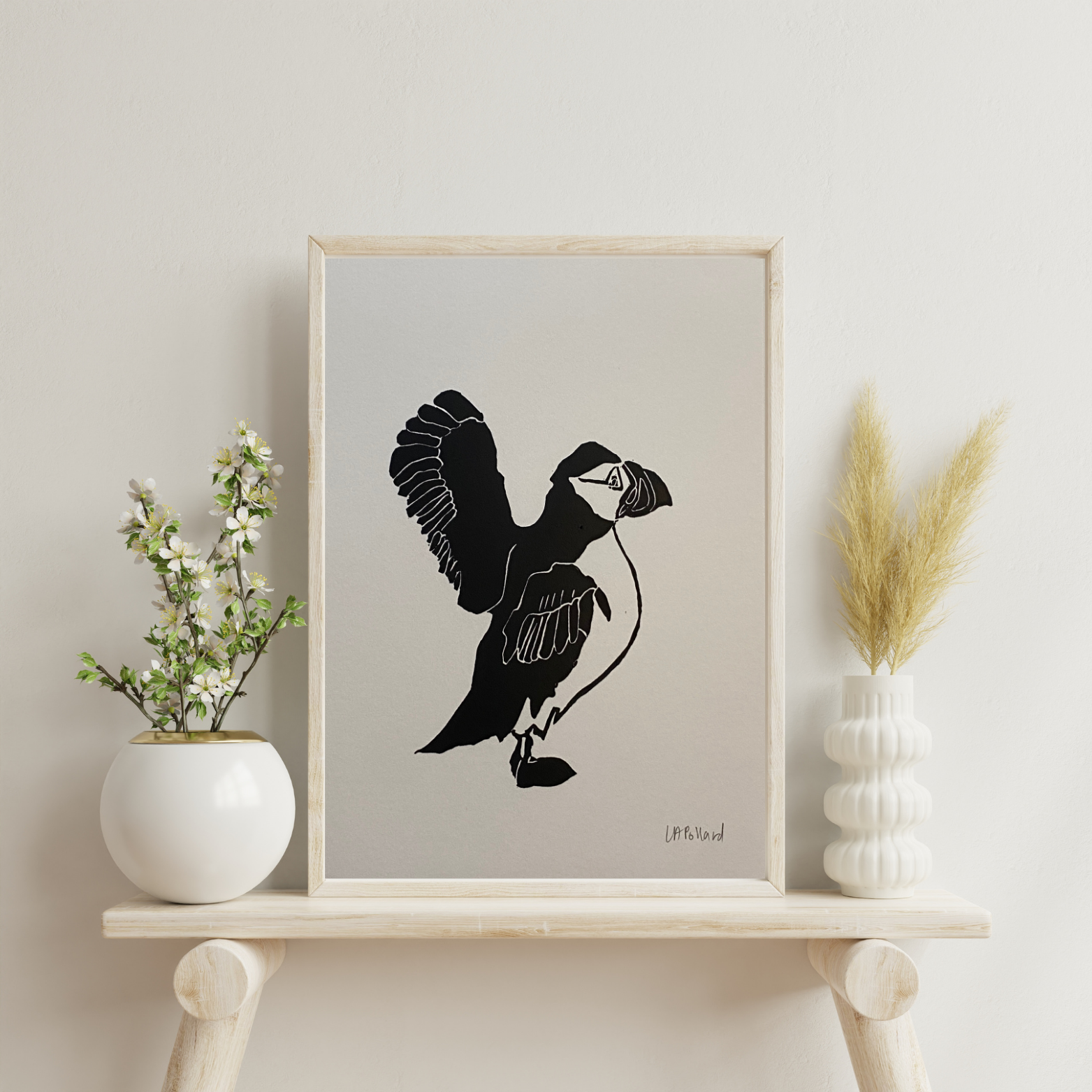 Handmade Original Linocut Print - Puffin