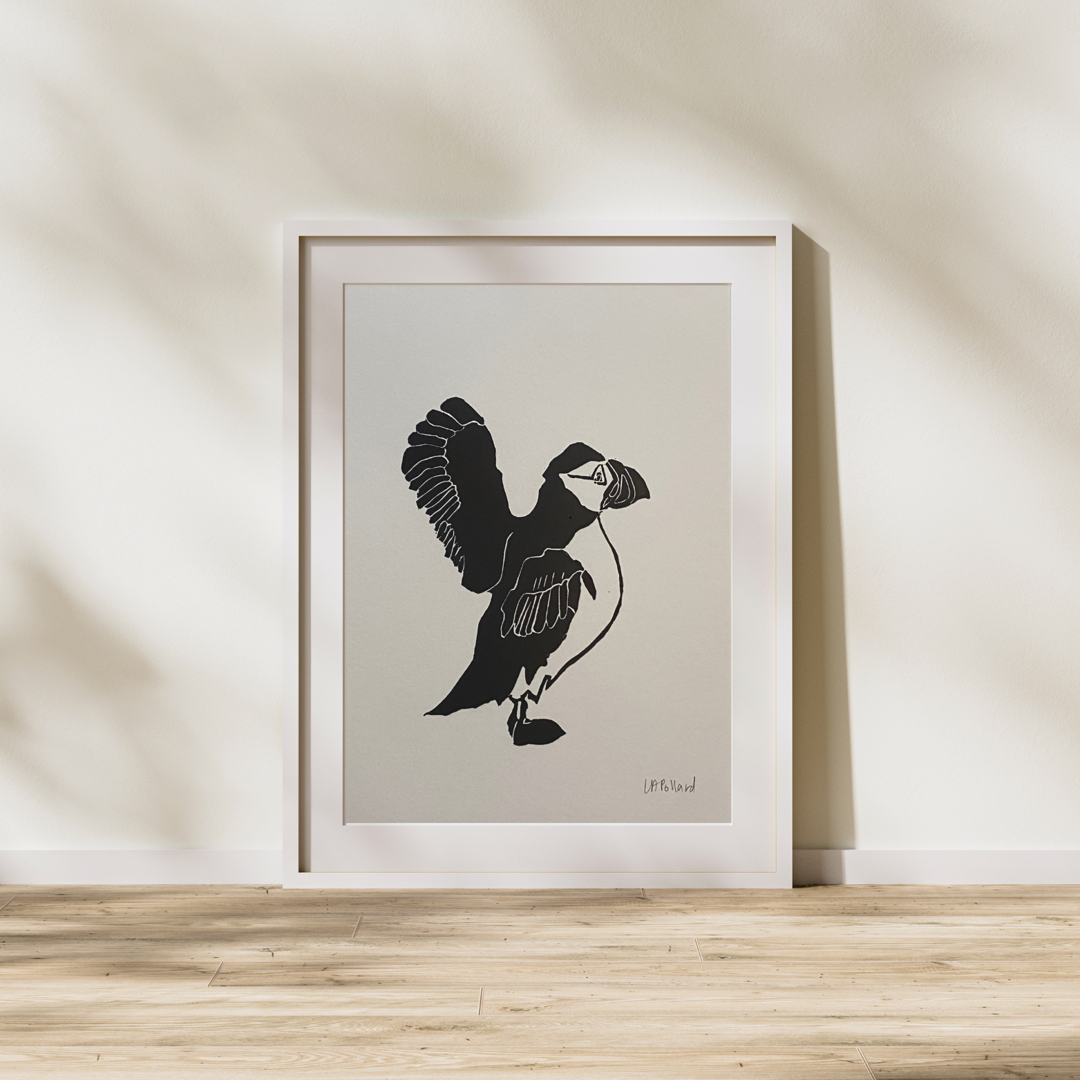 Handmade Original Linocut Print - Puffin