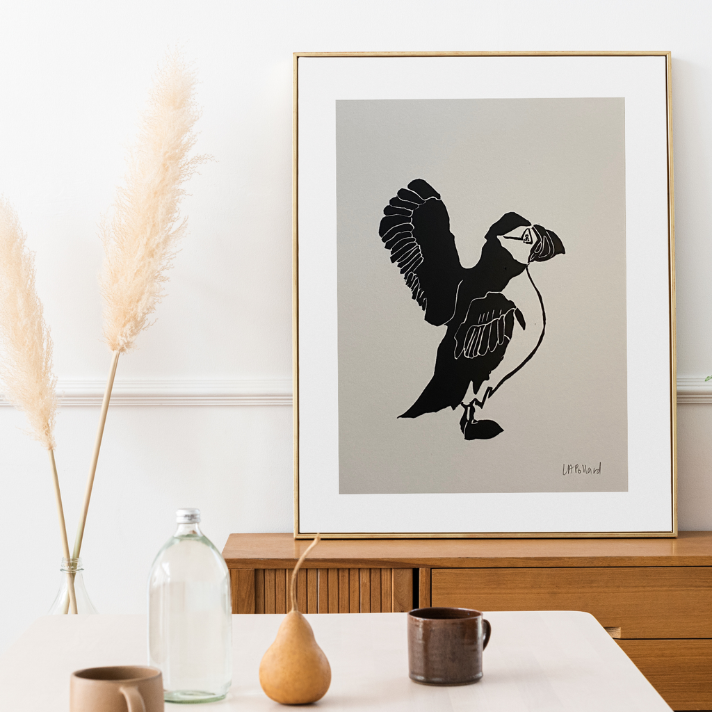 Handmade Original Linocut Print - Puffin