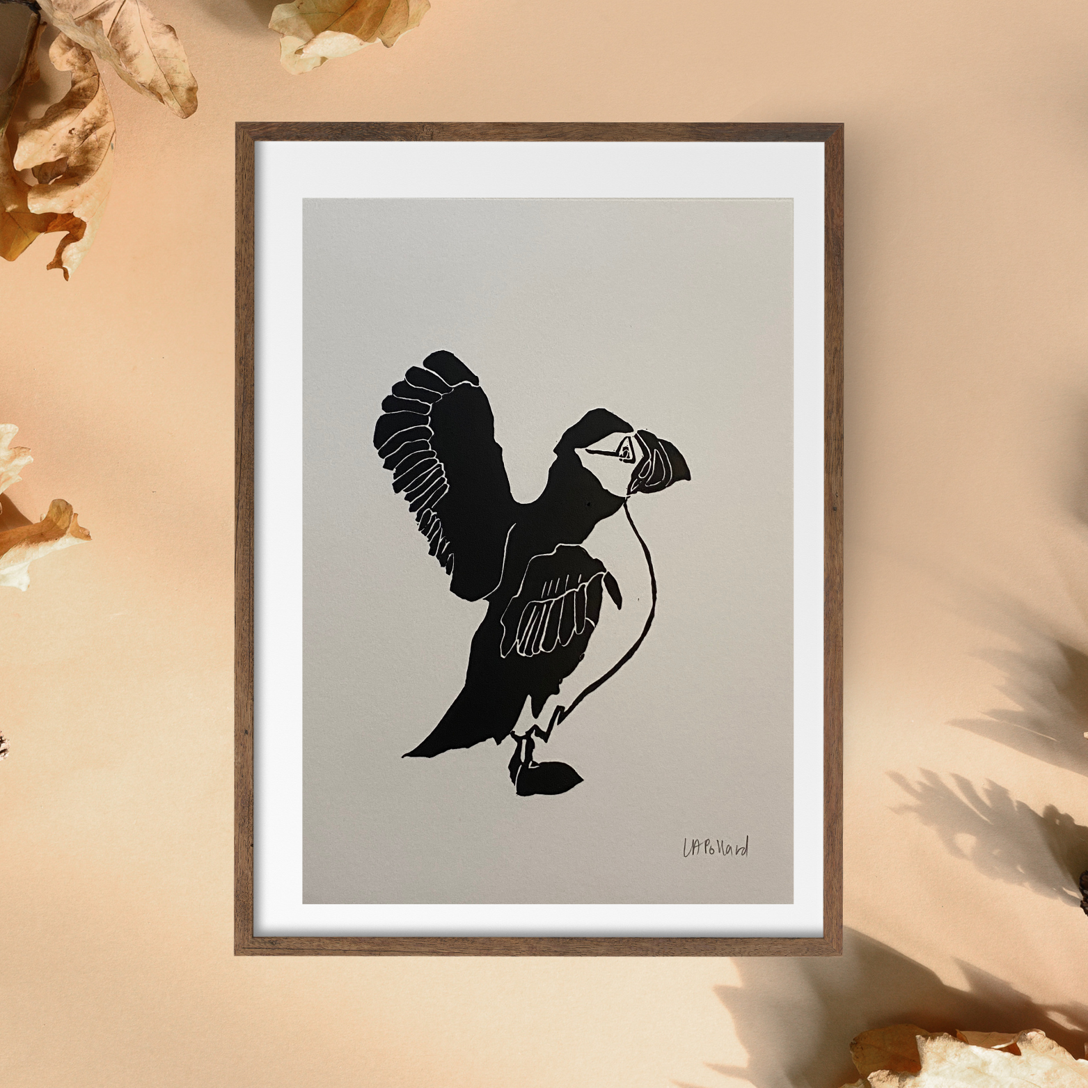 Handmade Original Linocut Print - Puffin