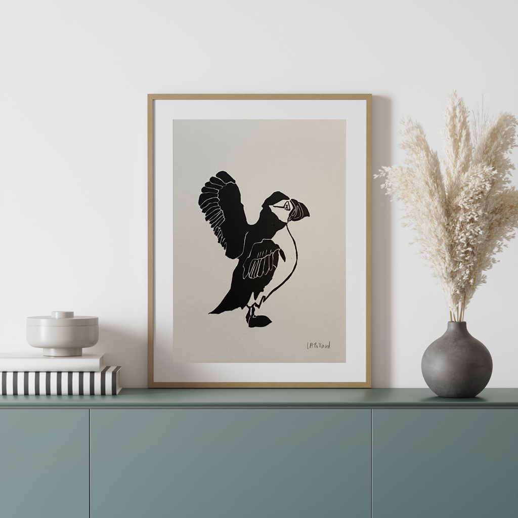 Handmade Original Linocut Print - Puffin