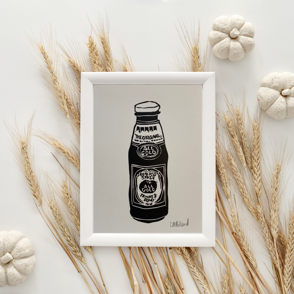 Handmade Original Linocut Print - All Gold Tomato Sauce