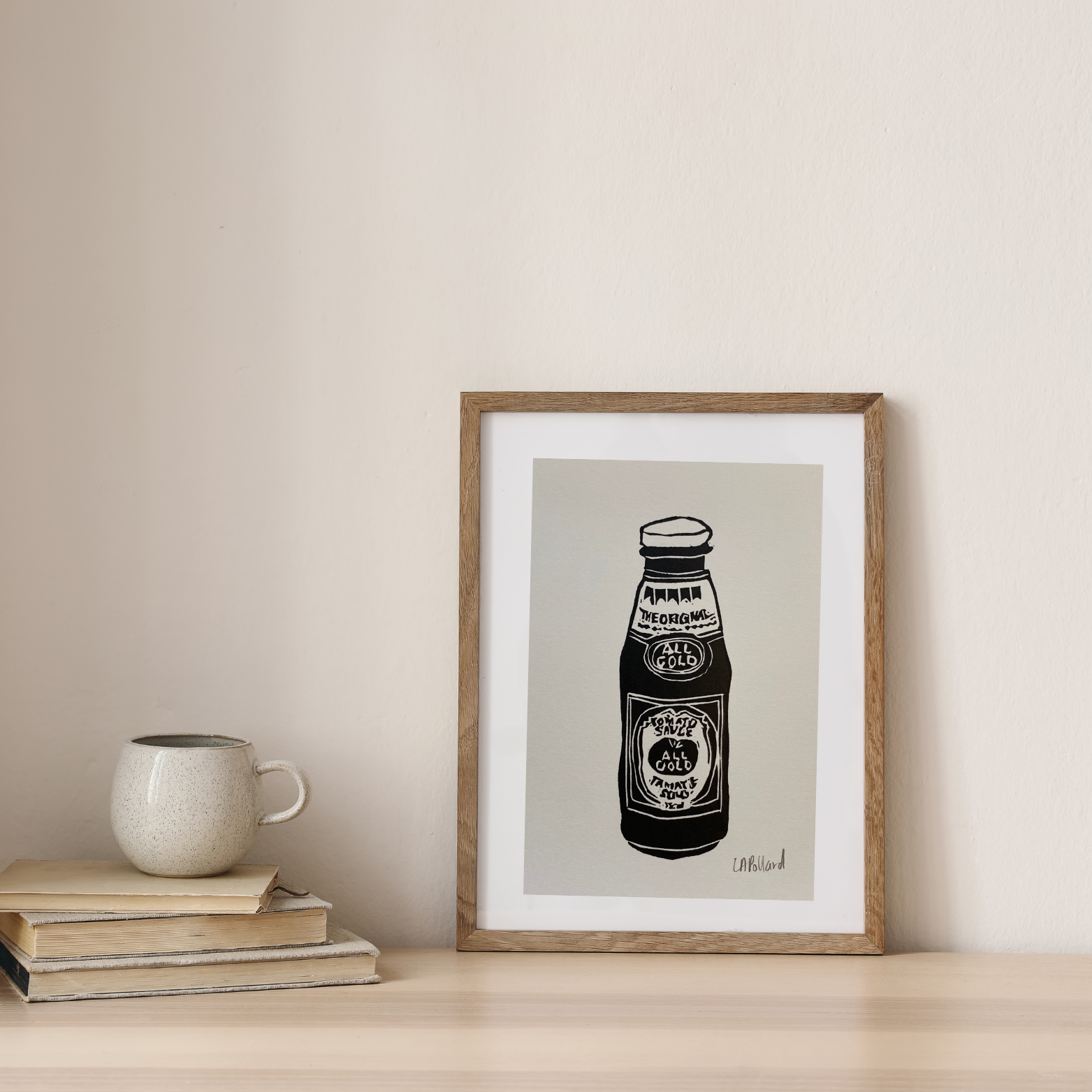 Handmade Original Linocut Print - All Gold Tomato Sauce