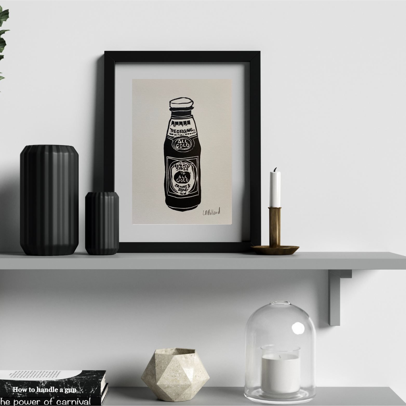 Handmade Original Linocut Print - All Gold Tomato Sauce