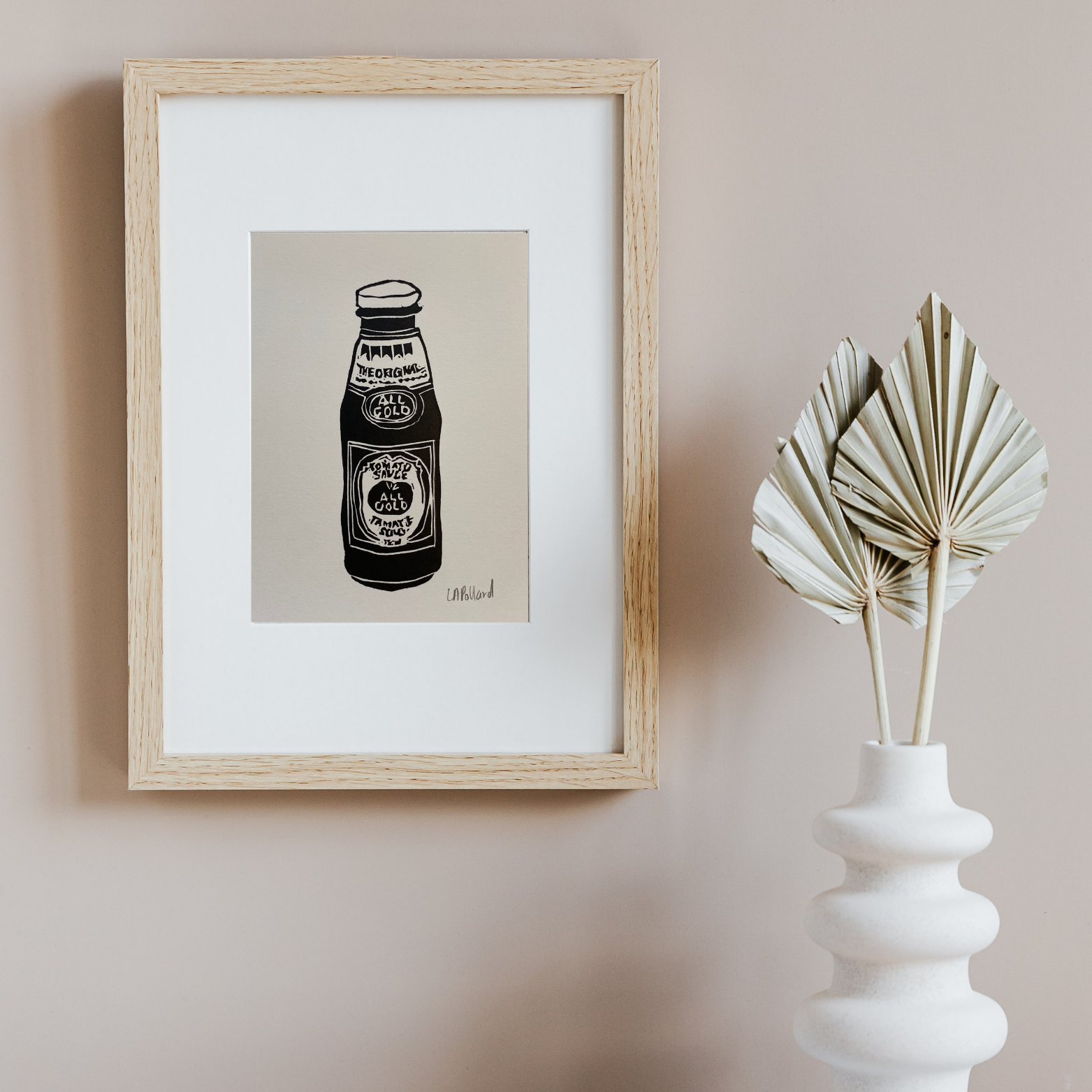 Handmade Original Linocut Print - All Gold Tomato Sauce