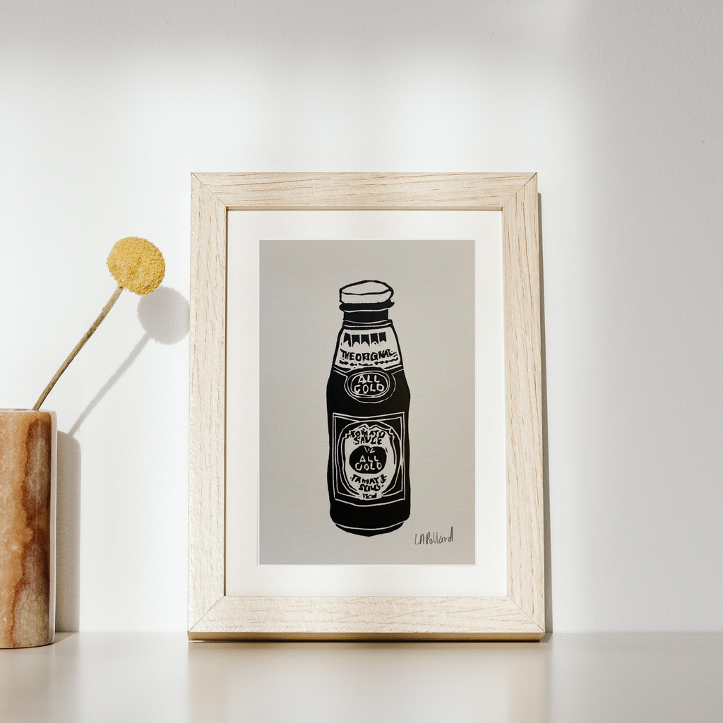 Handmade Original Linocut Print - All Gold Tomato Sauce