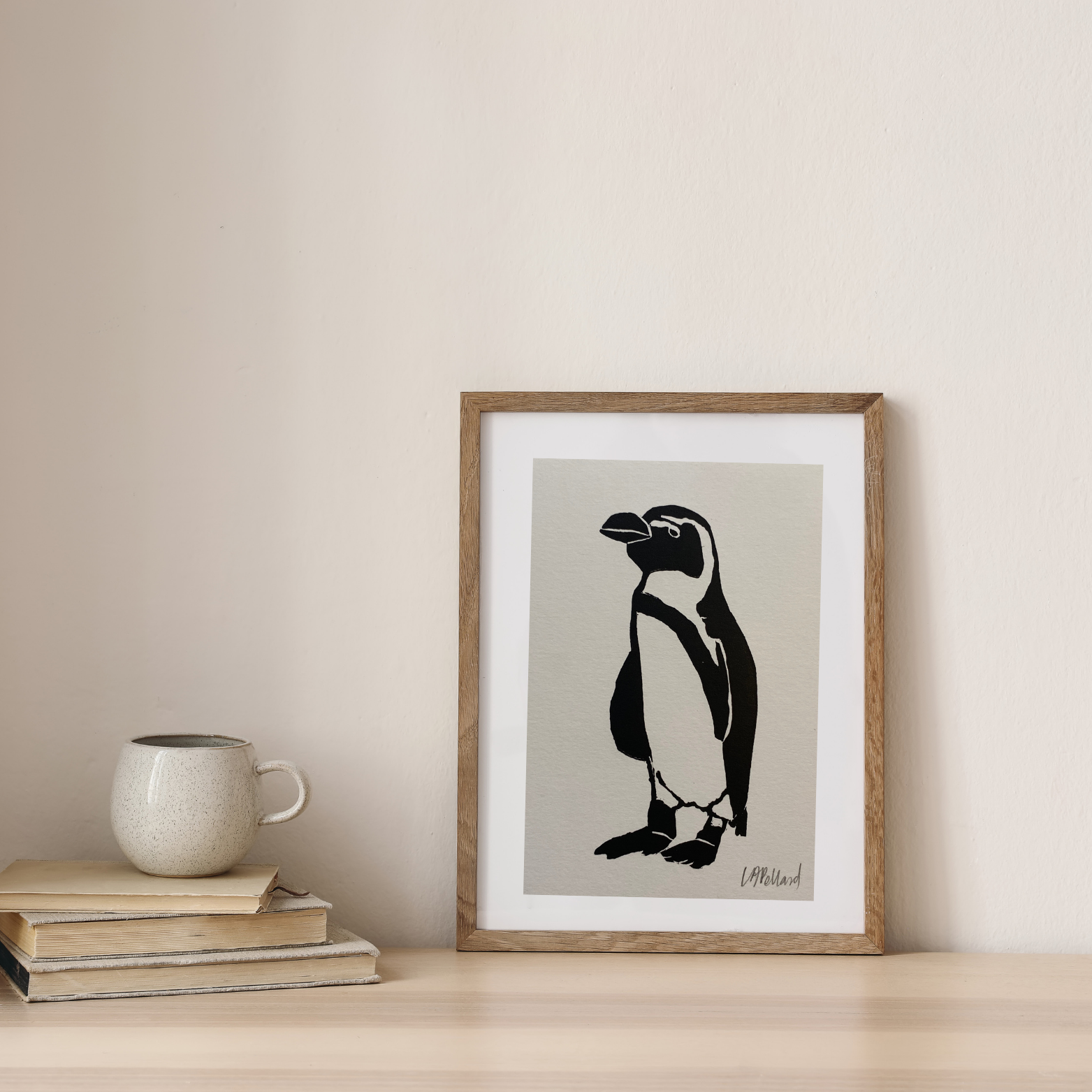 Handmade Original Linocut Print - African Penguin