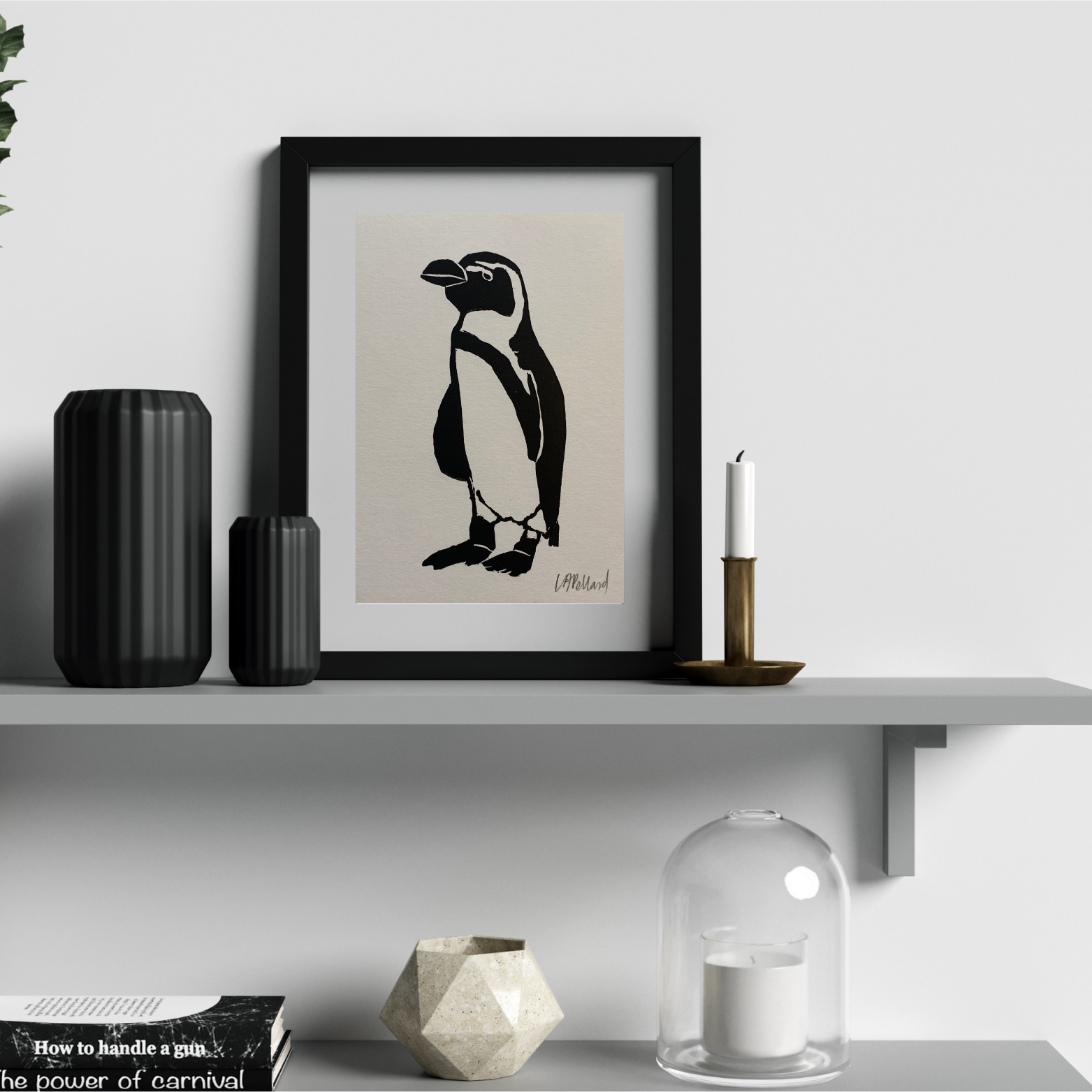 Handmade Original Linocut Print - African Penguin